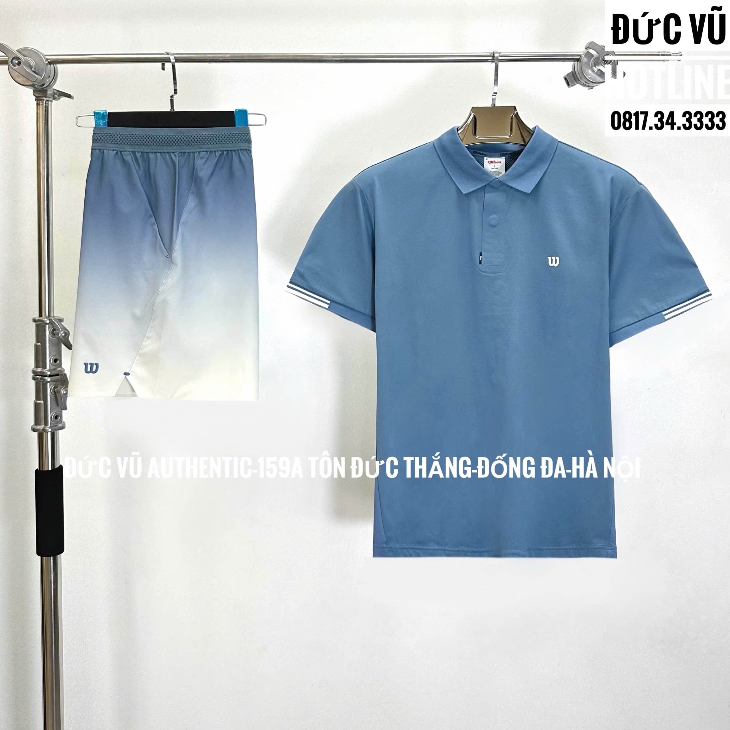 Bộ đồ thể thao nam Wilson polo xanh lam phối quần loang trắng-xanh