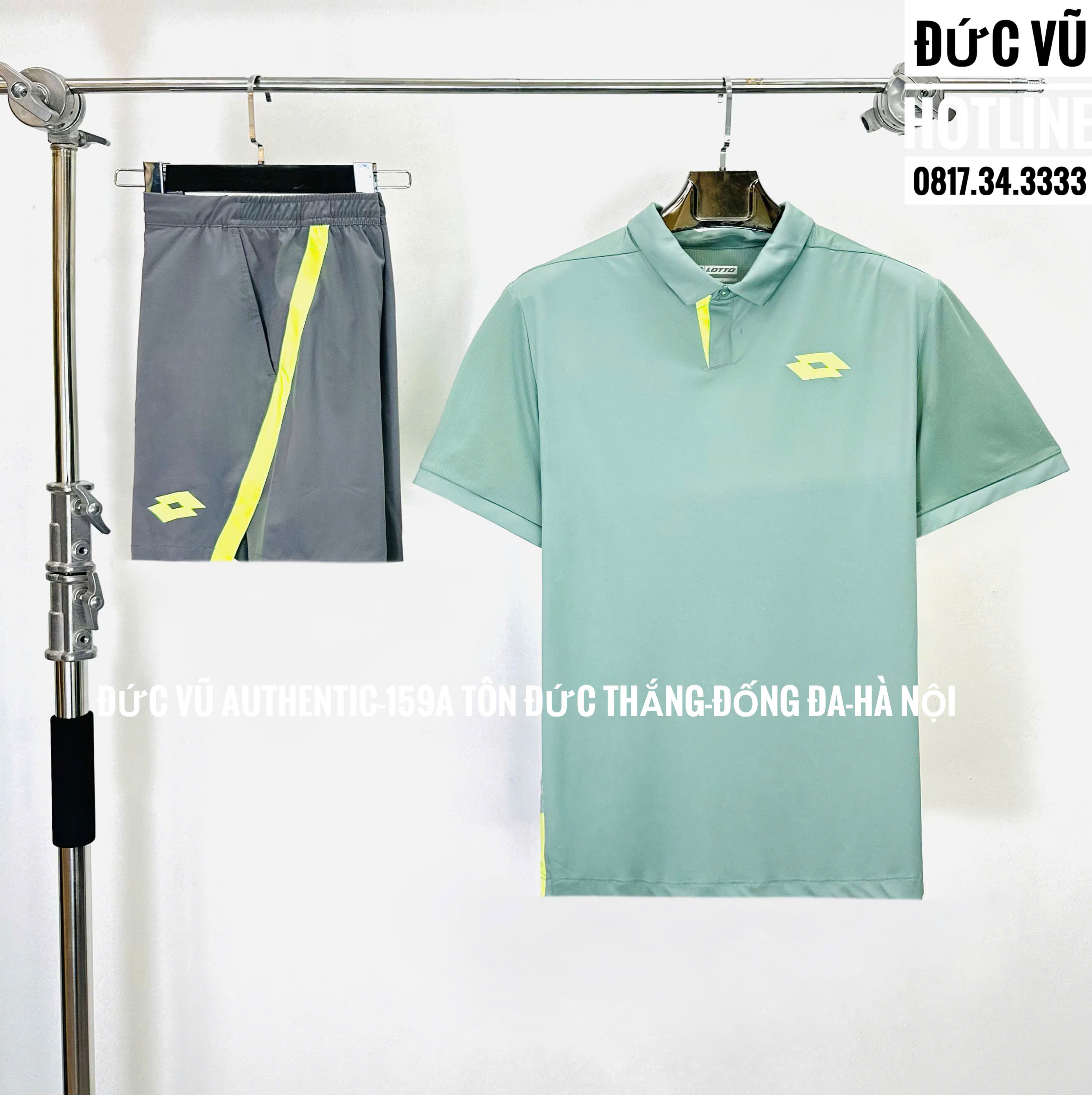 Set đồ thể thao nam Lotto xanh rêu – xám neon