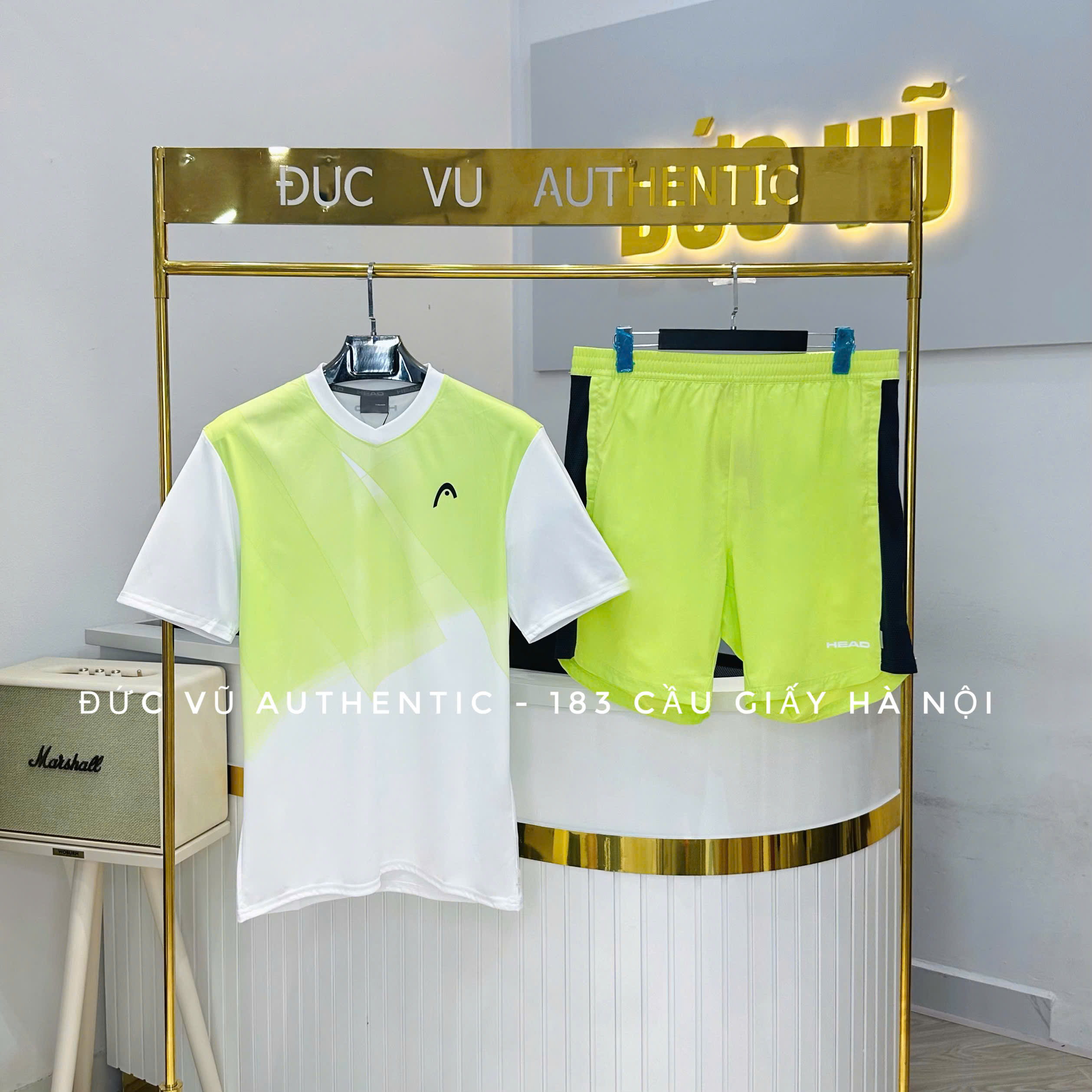 Set đồ thể thao nam HEAD trắng – vàng neon
