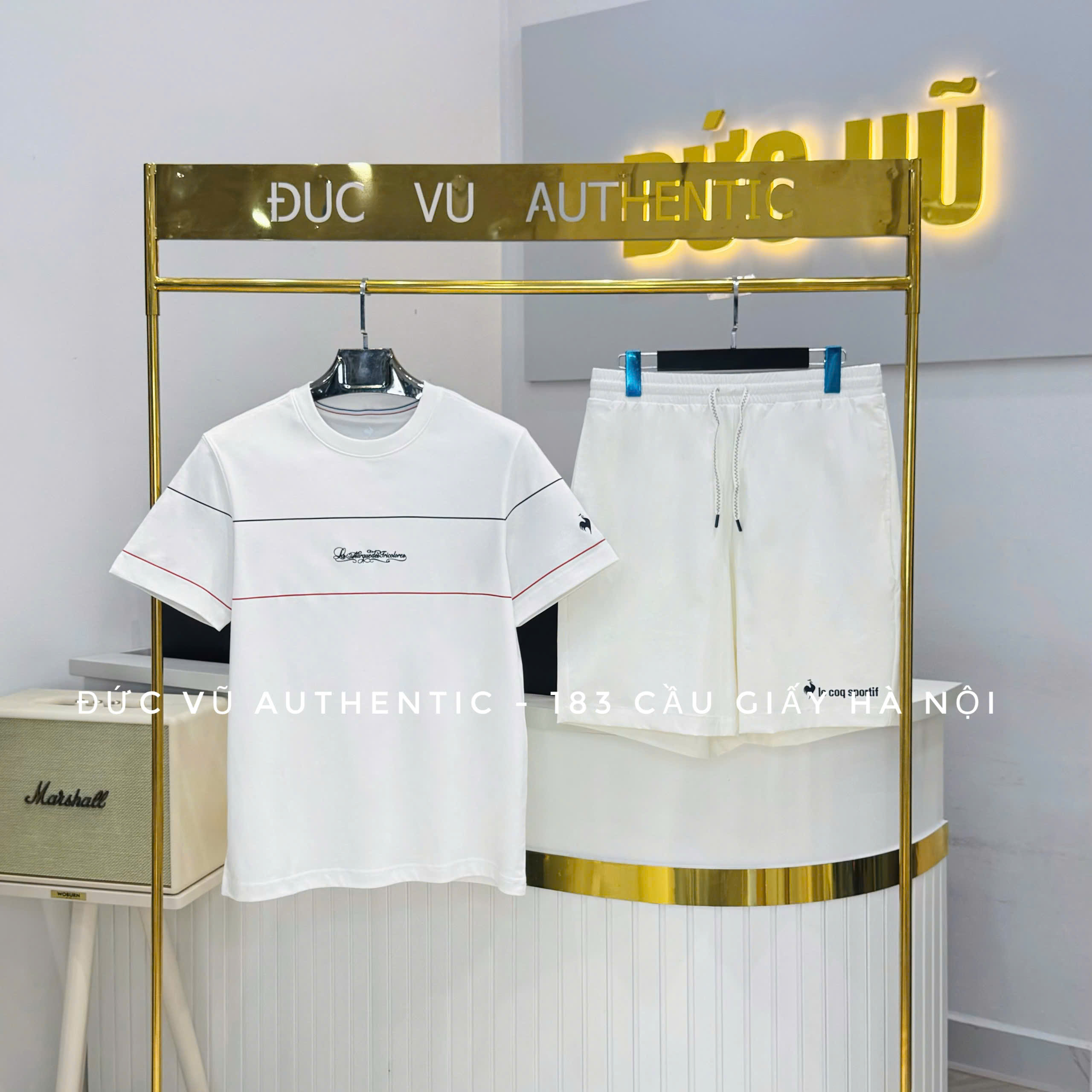 Set đồ thể thao nam Le Coq Sportif trắng phối viền
