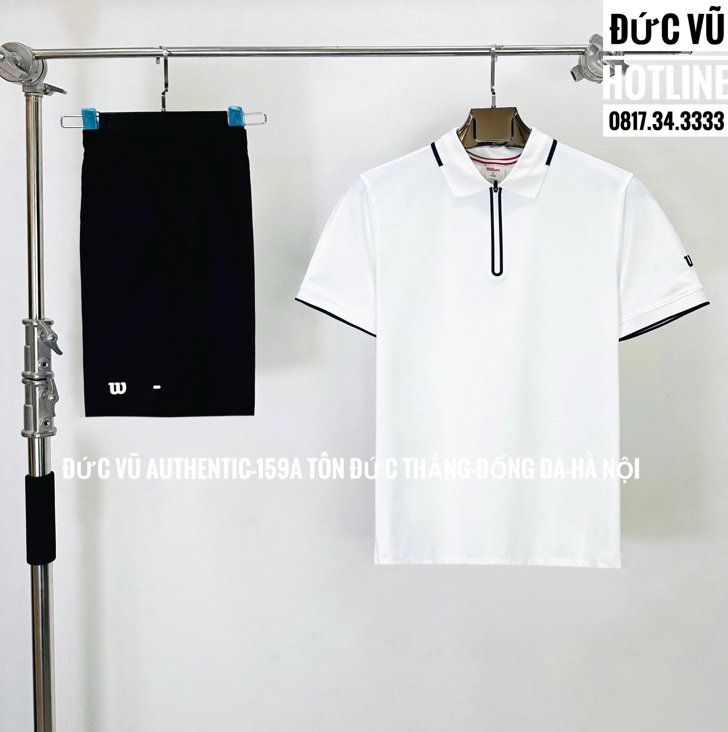 Set thể thao Wilson trắng phối đen cổ zip