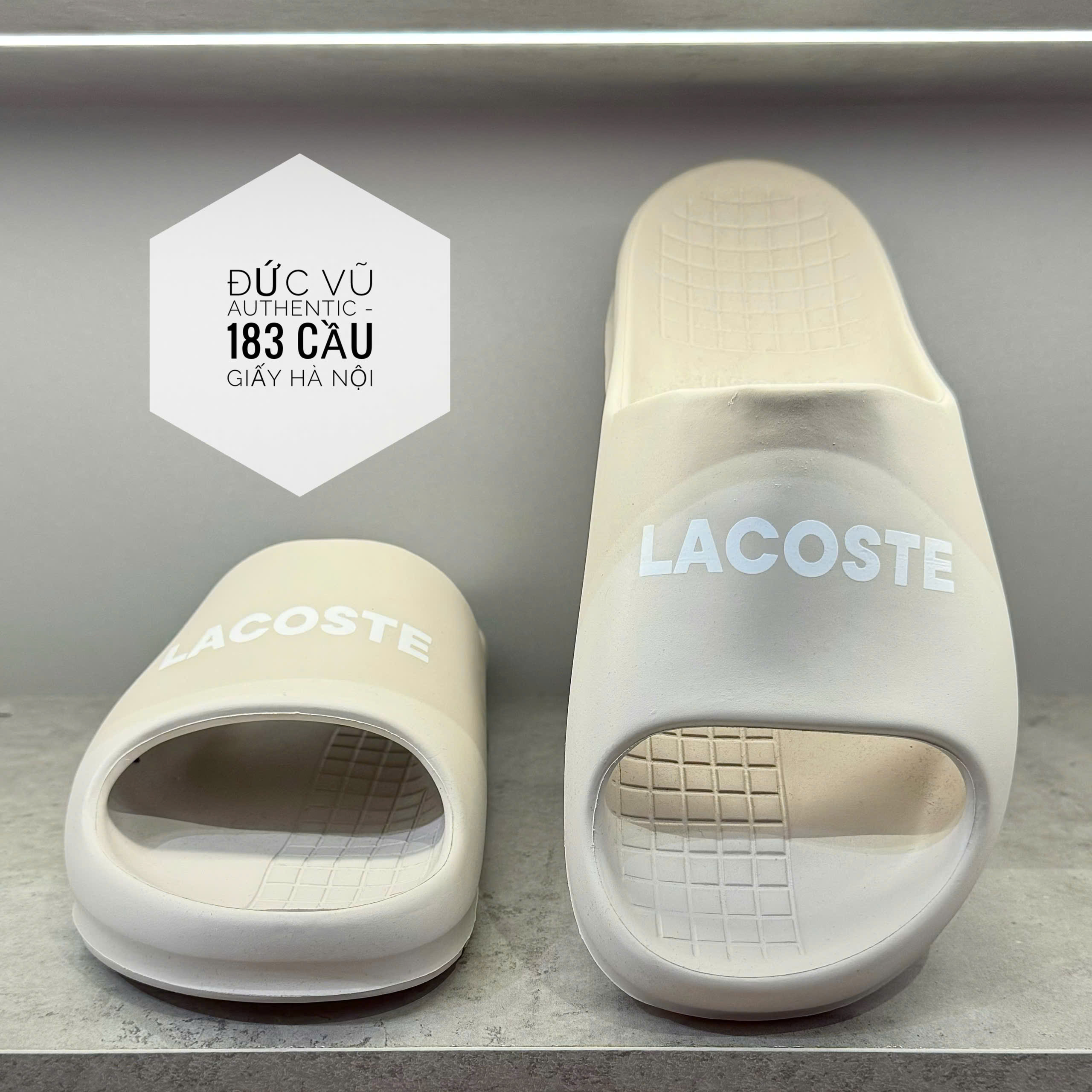 Dép Nam Lacoste Men's Branded Serve Slide 47CMA0015 18C Màu Trắng