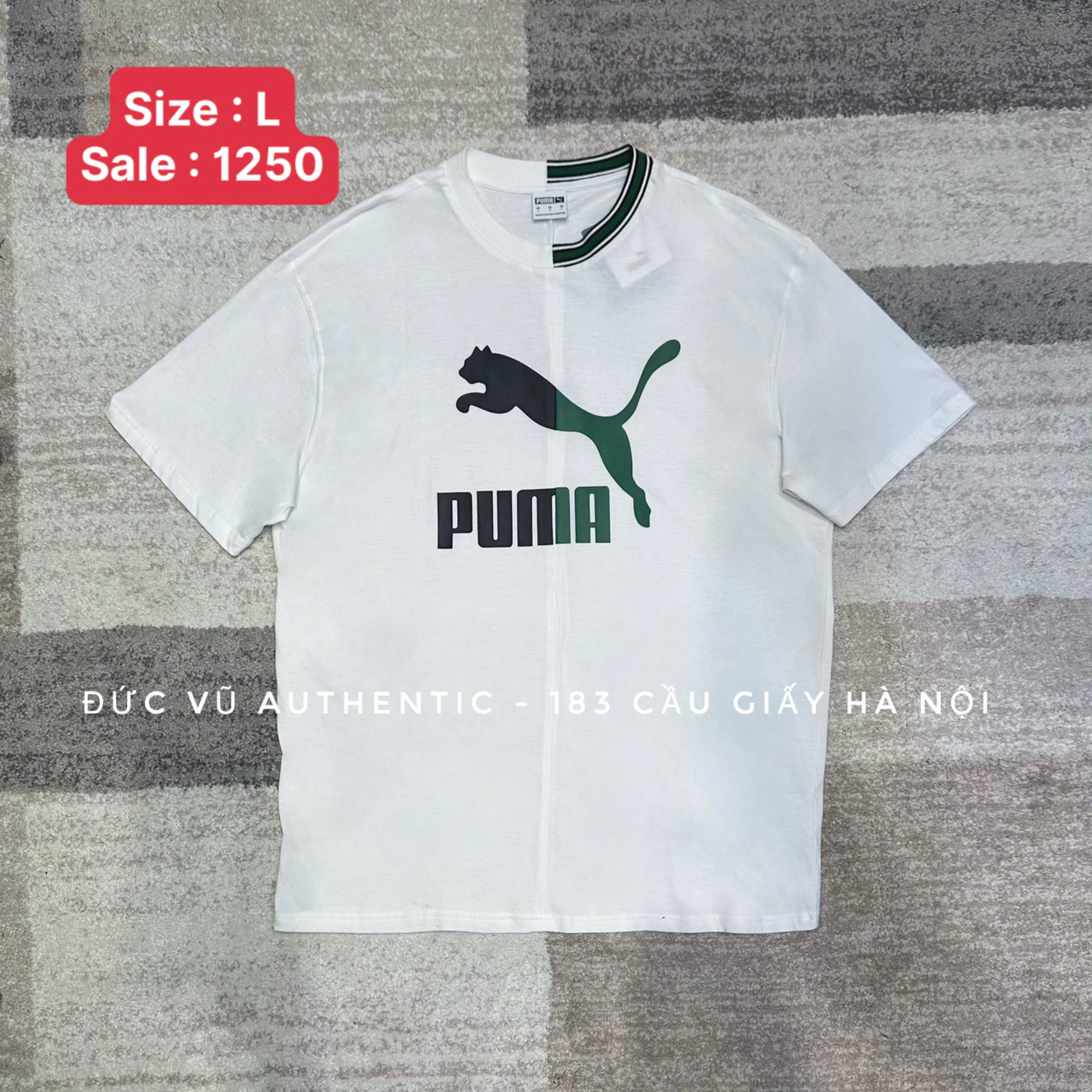 Áo thun Puma Logo Cổ Sọc Trắng