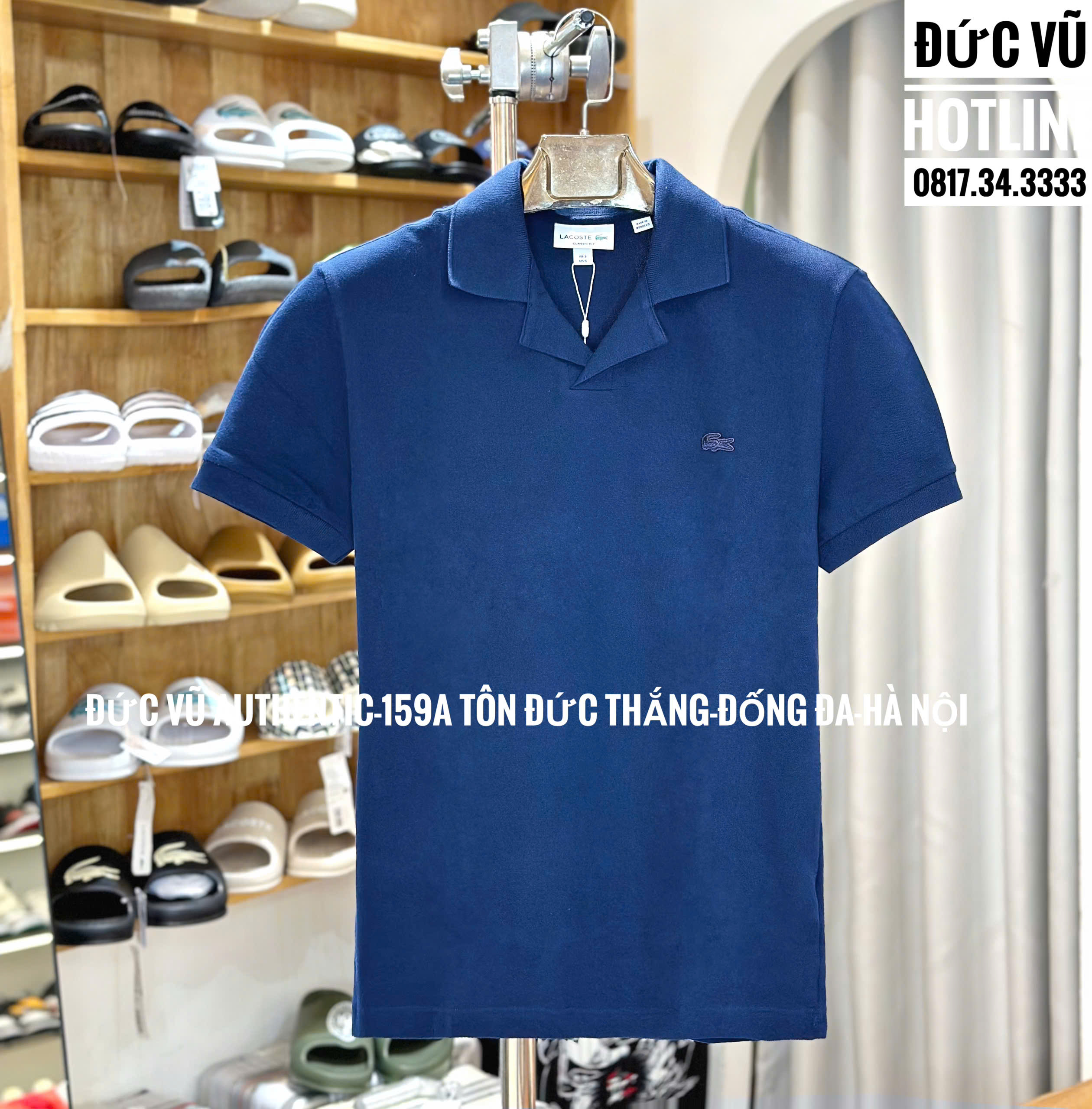 Áo polo nam Lacoste L1212 navy trơn chính hãng