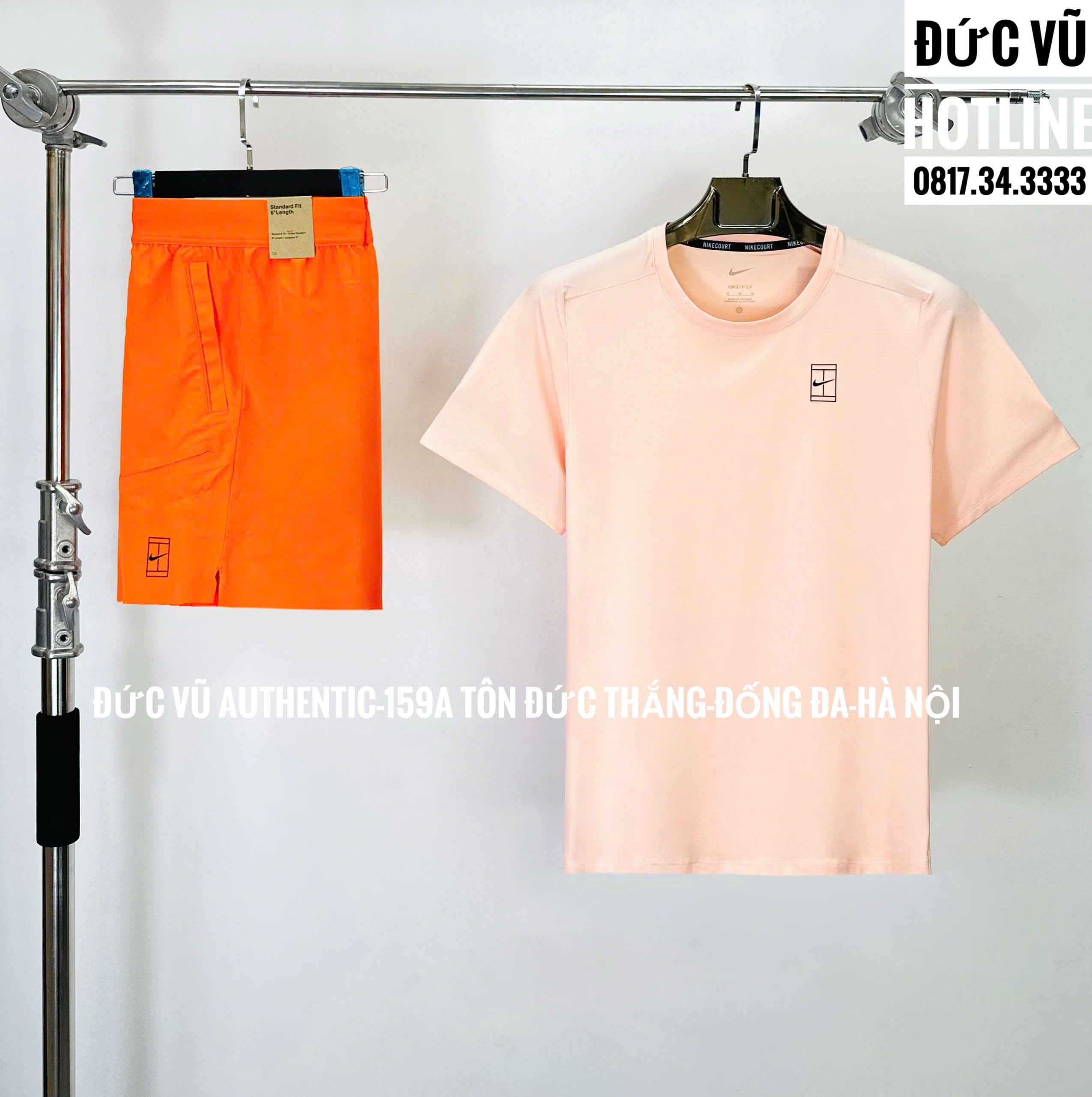 Set Nike Court Dri-FIT – Áo hồng phấn & quần cam neon năng động