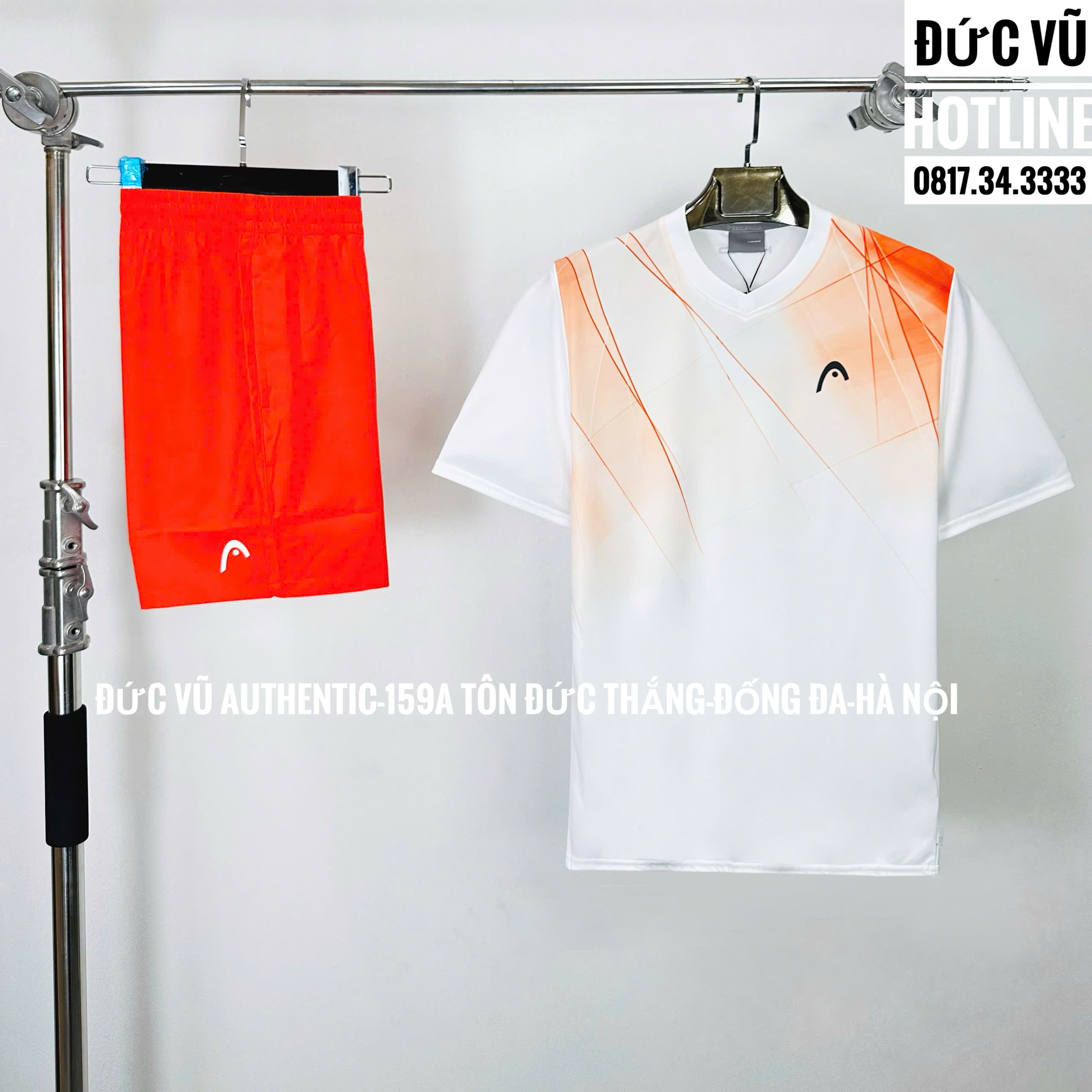 Set thể thao nam HEAD trắng cam – Áo thun graphic + Quần short cam