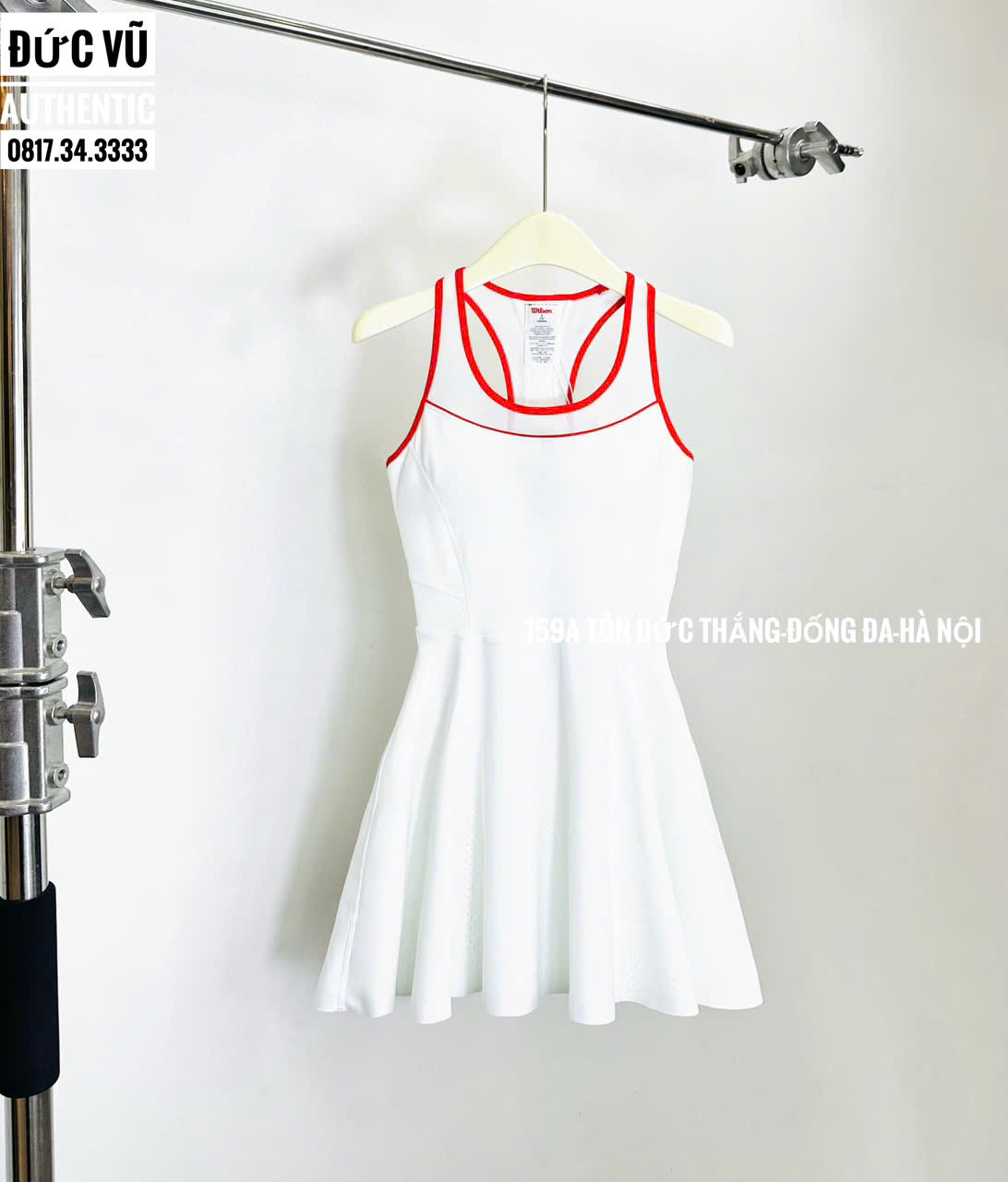 Đầm tennis nữ trắng phối viền đỏ HEAD Performance Court Dress