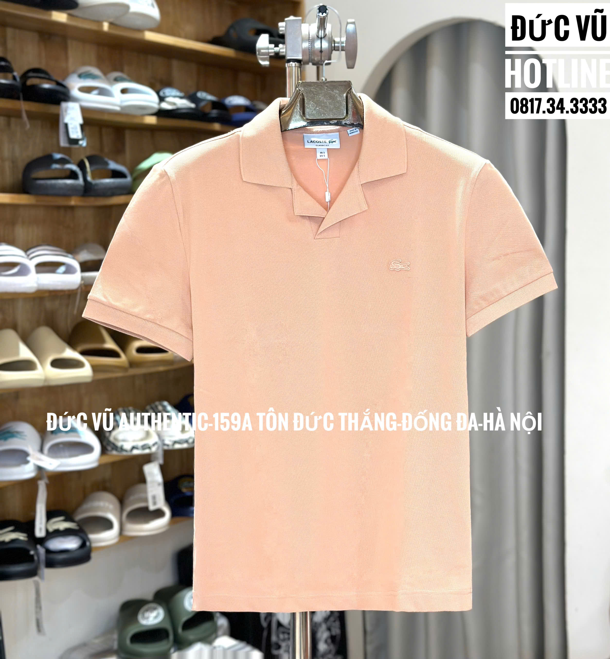 Áo polo nam Lacoste L1212 hồng đào trơn chính hãng