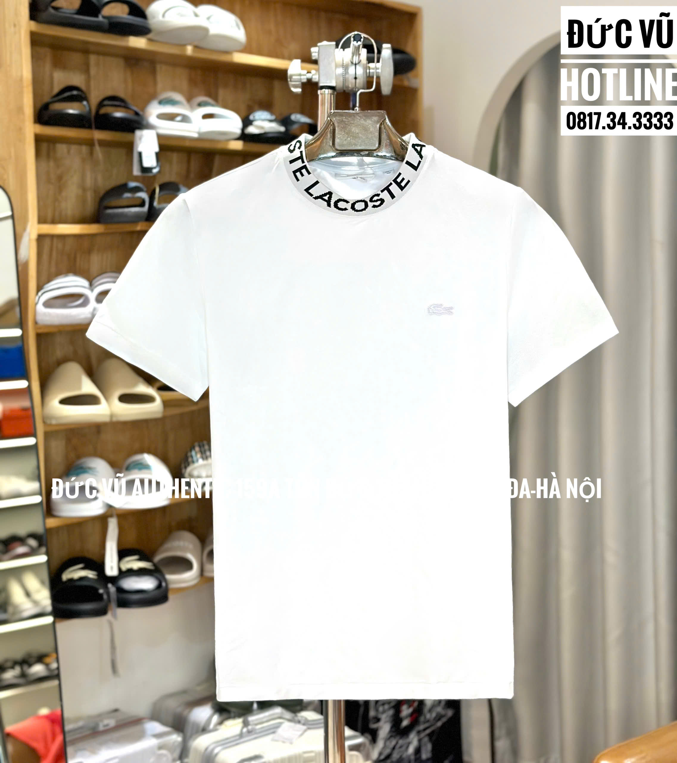 Áo thun nam Lacoste trắng cổ viền logo