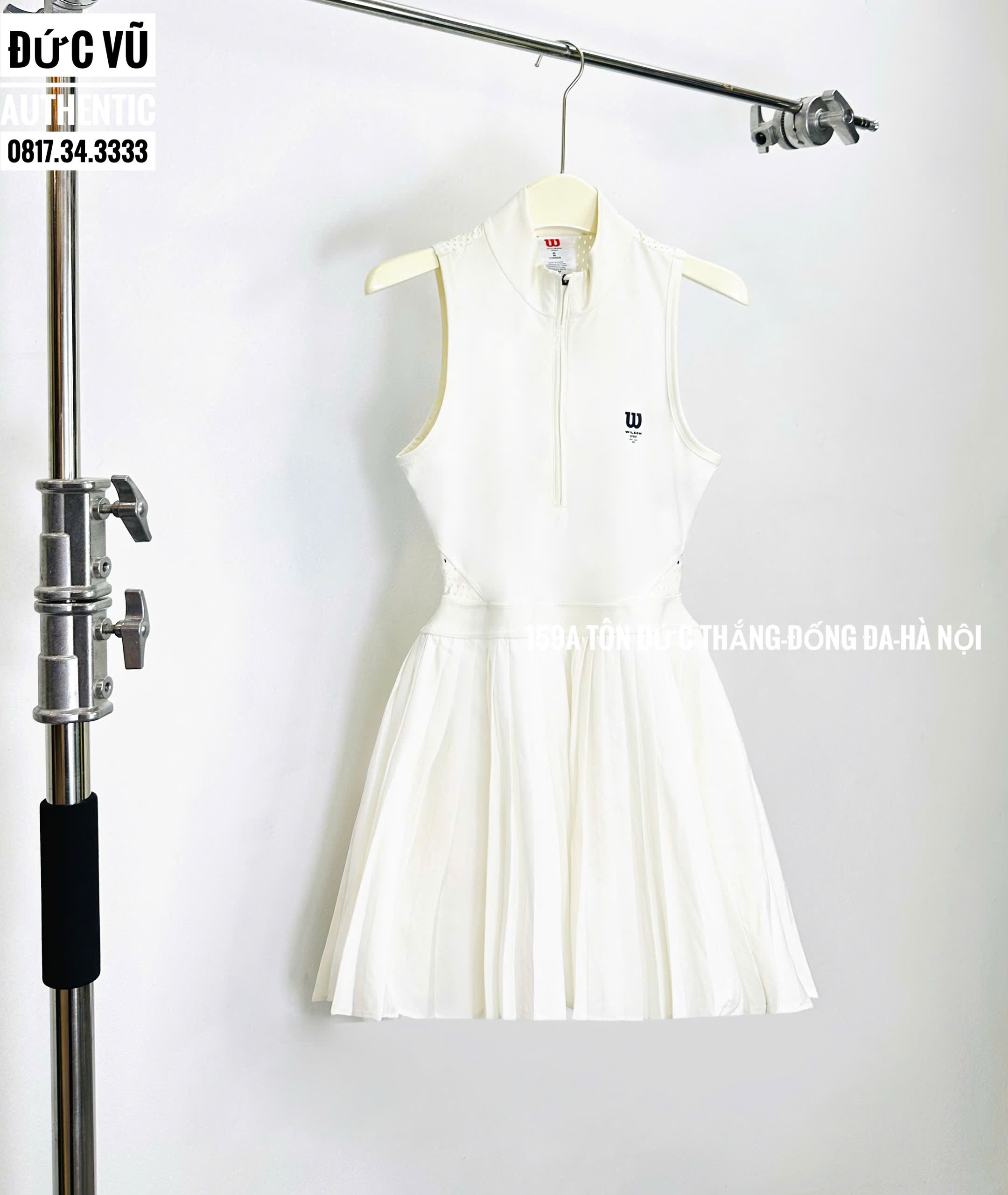 Đầm tennis nữ Wilson trắng không tay cổ zip