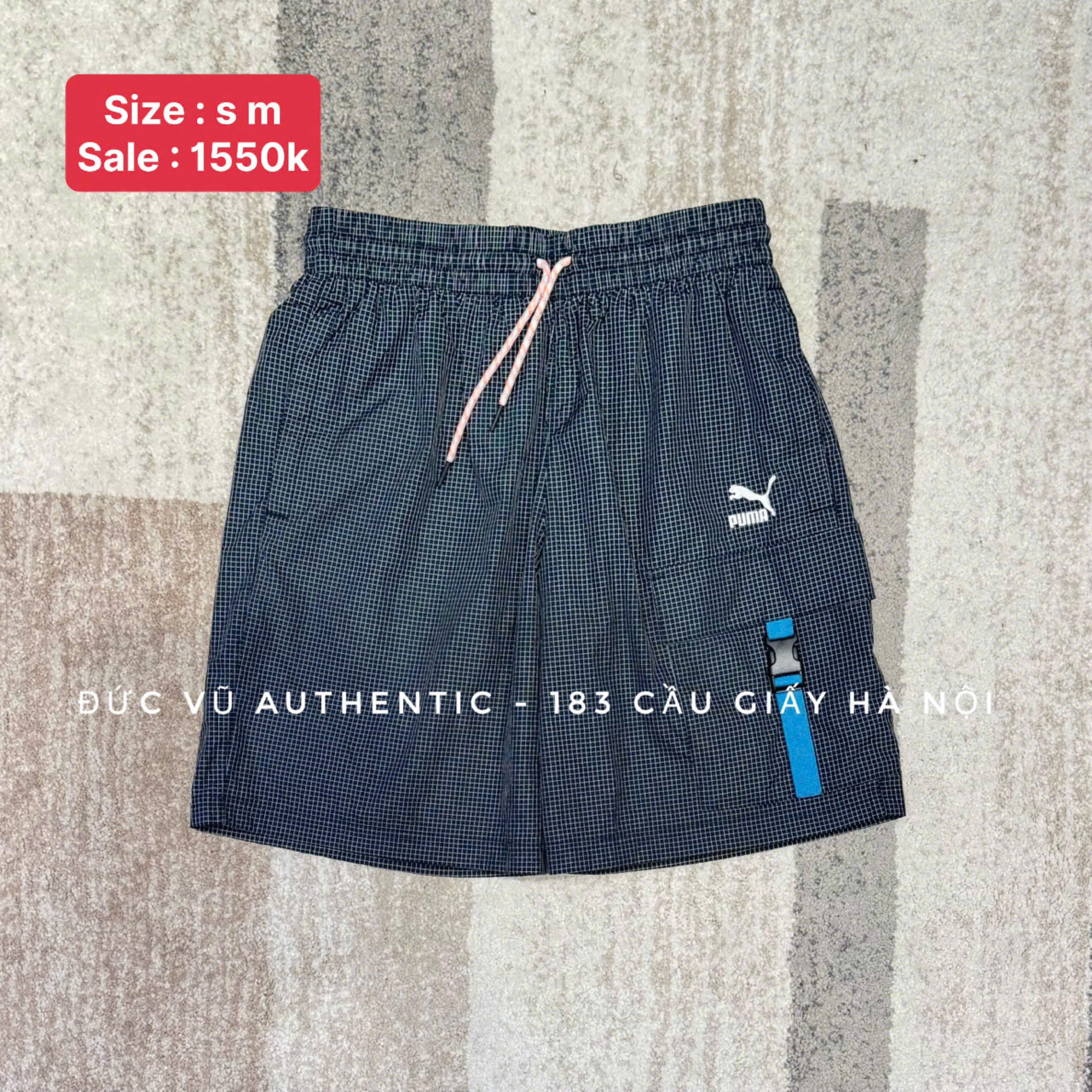 Quần Puma Techwear Utility kẻ caro – Đen ghi