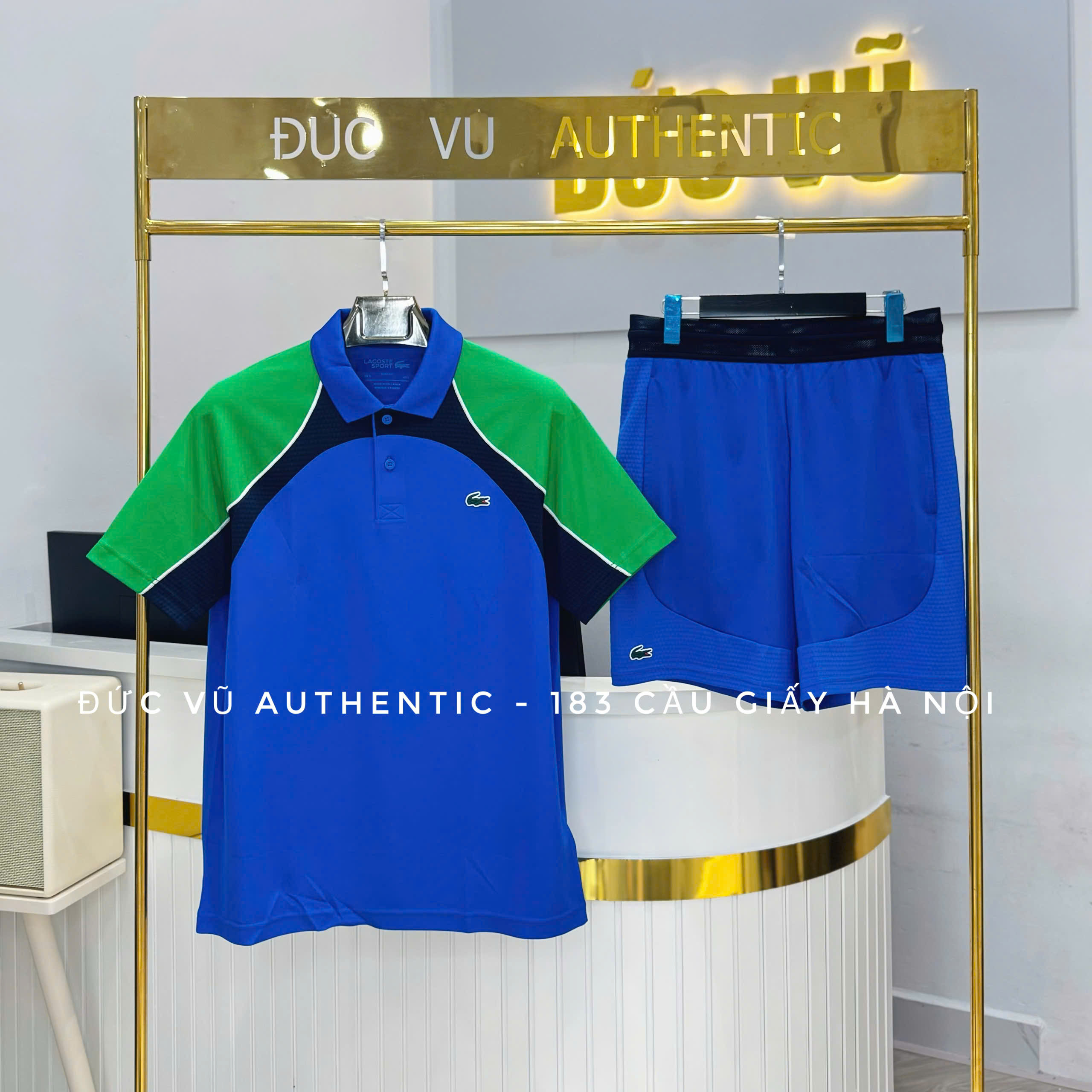 Set thể thao nam Lacoste Polo Xanh Navy/Xanh Lá + Quần Short Xanh Dương