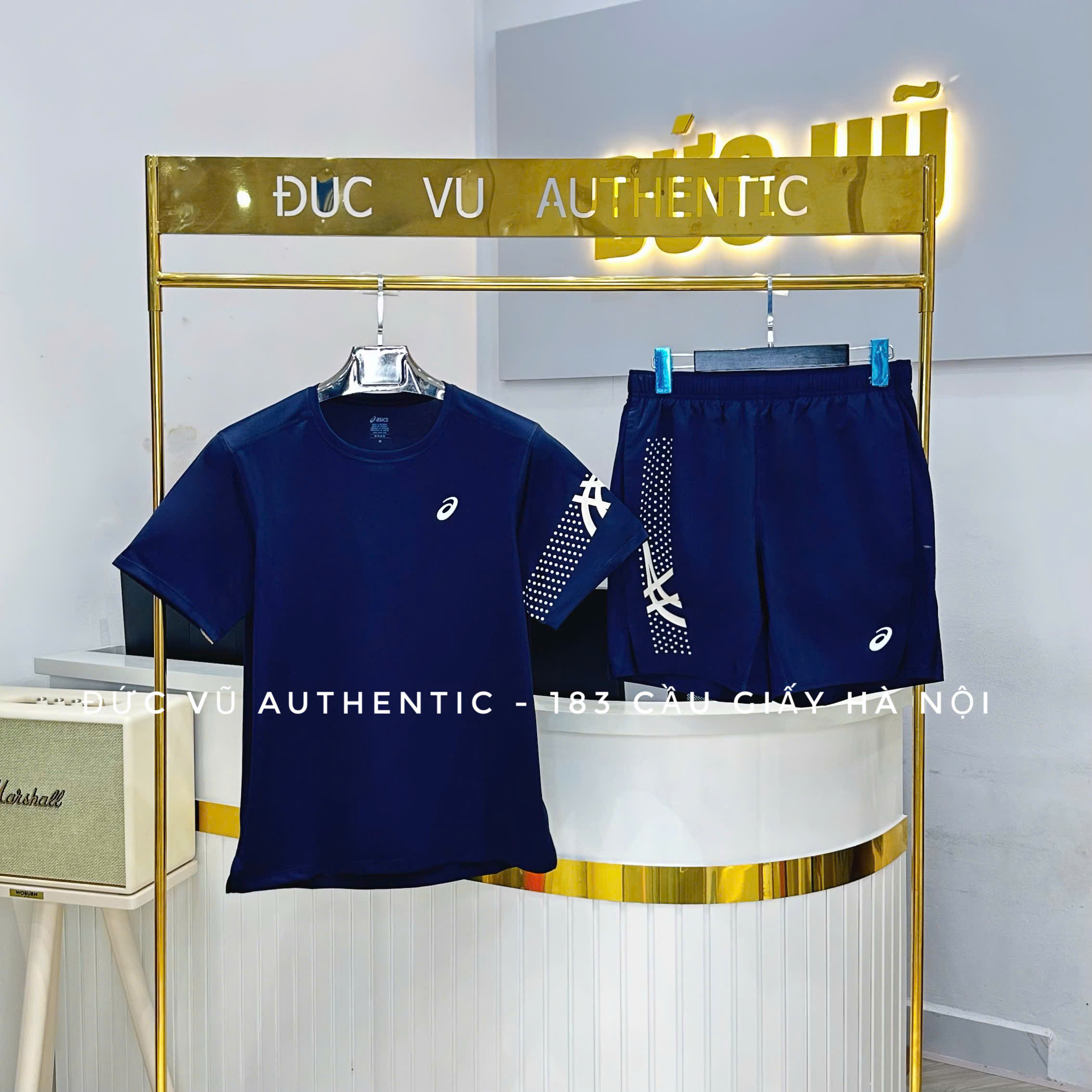 Set ASICS Training Navy – Áo thun & quần short thể thao nam