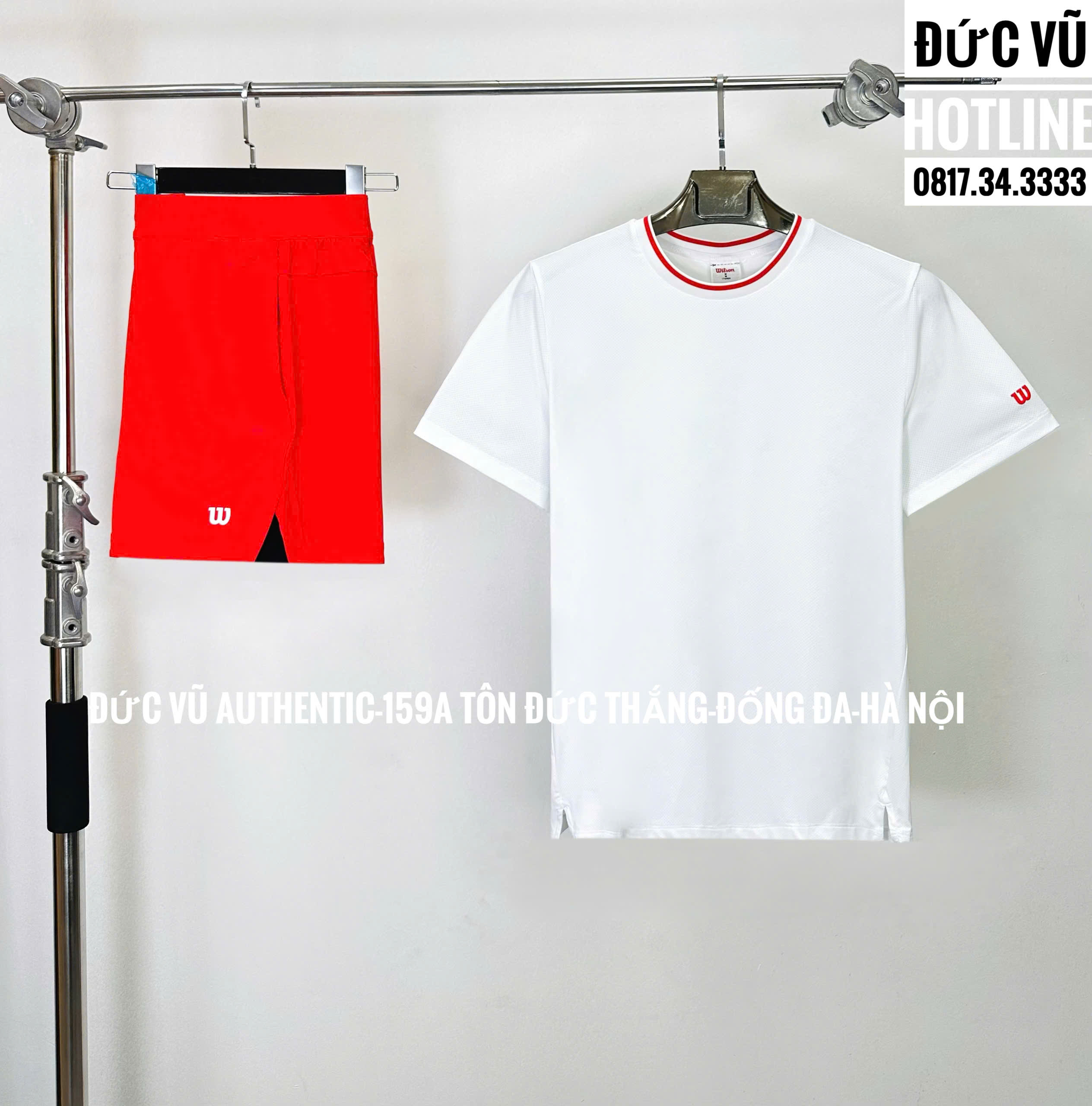 Set thể thao nam Wilson trắng đỏ – Áo thun viền cổ + Quần short thể thao