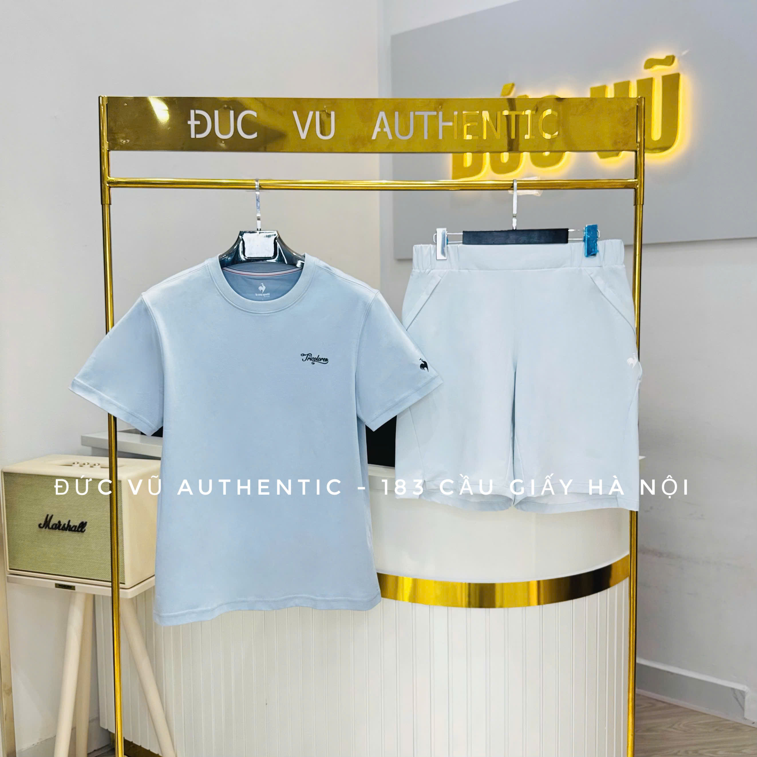 Set đồ thể thao nam Le Coq Sportif Pastel – Màu xanh băng nhạt