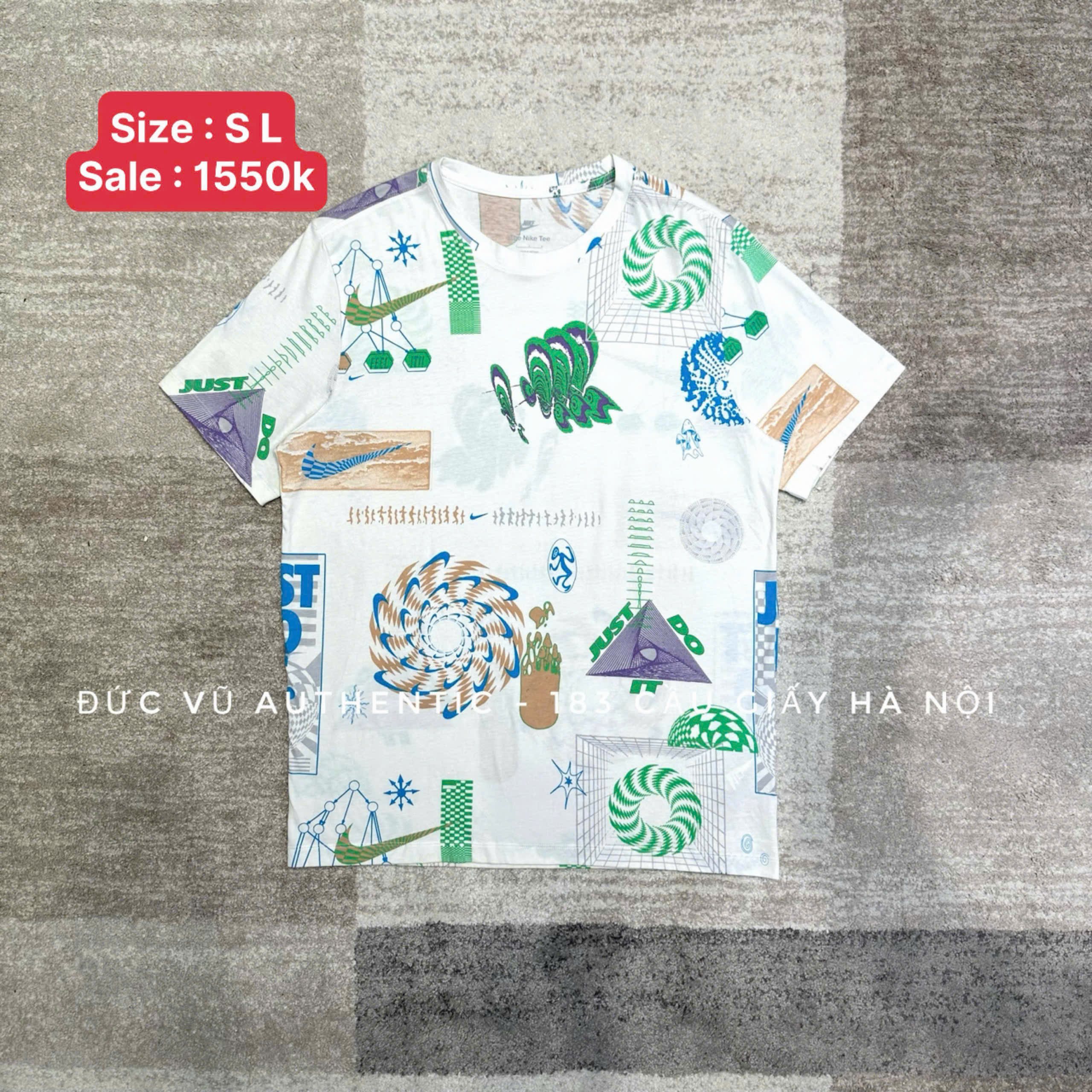 Áo thun Nike Sportswear Futurist All-Over Print Tee – Trắng họa tiết đa sắc
