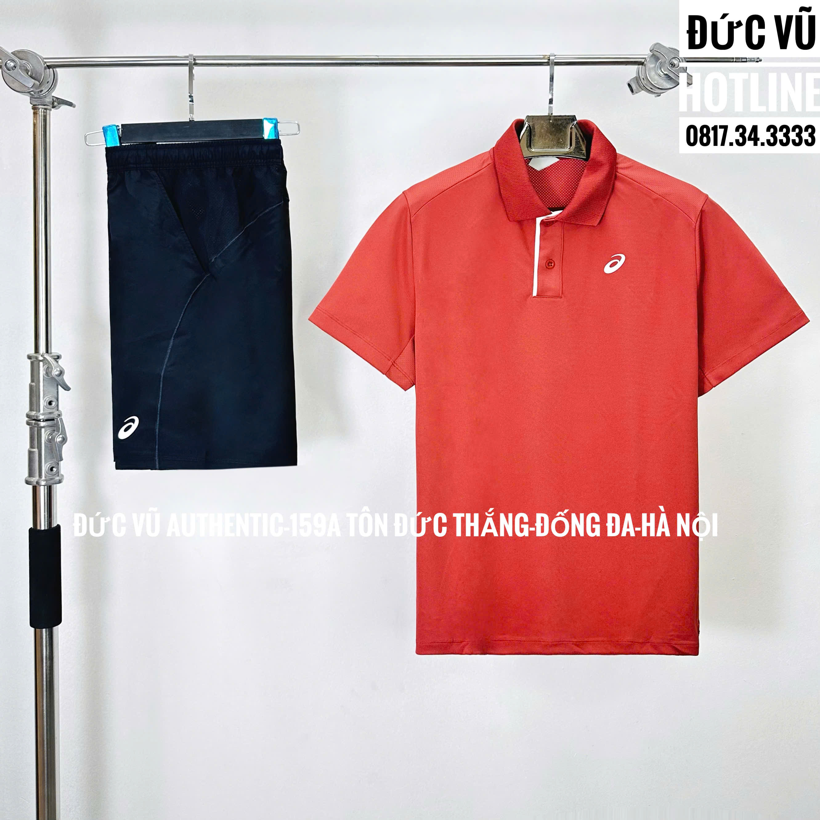 Set thể thao nam Asics cổ bẻ – đỏ phối đen basic