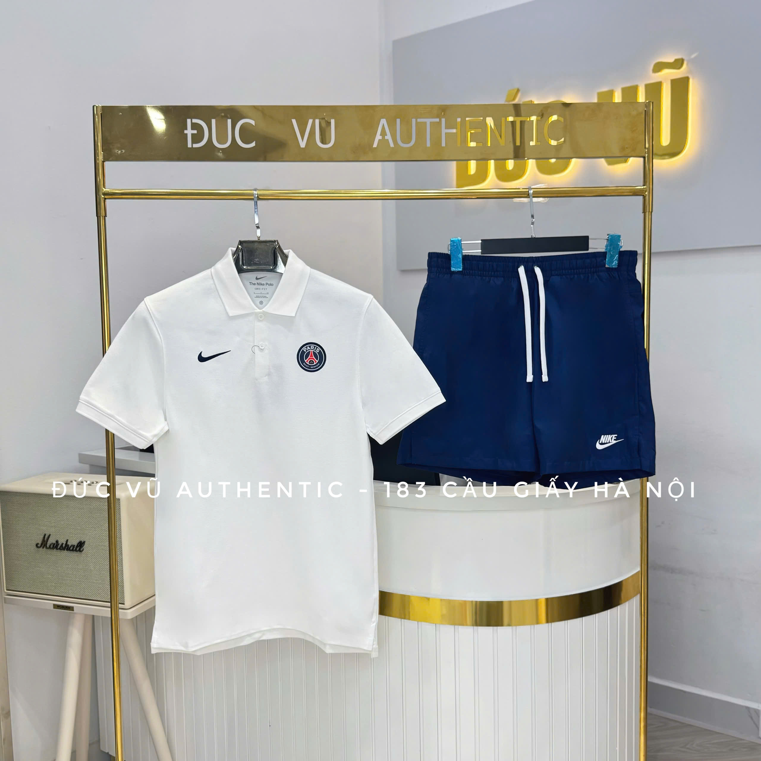 Set đồ thể thao nam Paris Saint-Germain x Nike – Trắng xanh navy