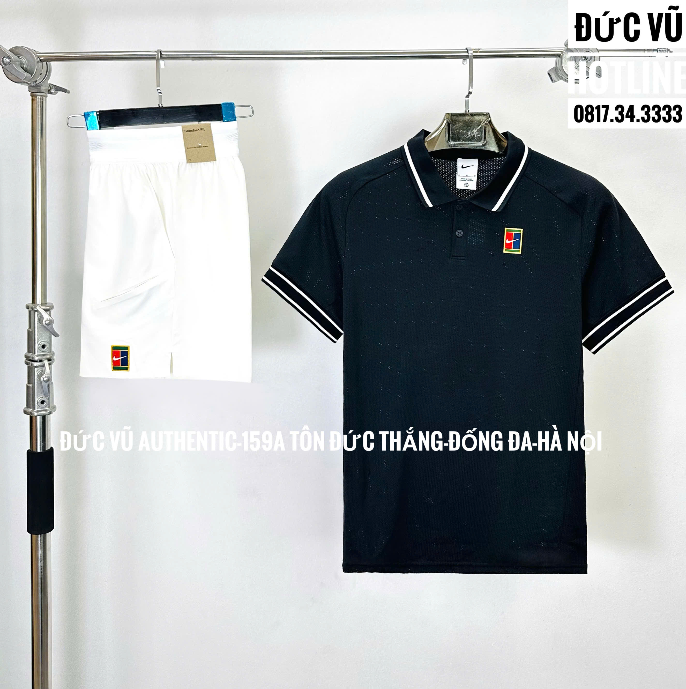 Set thể thao Nike Polo x Federer đen phối quần trắng Grand Slam