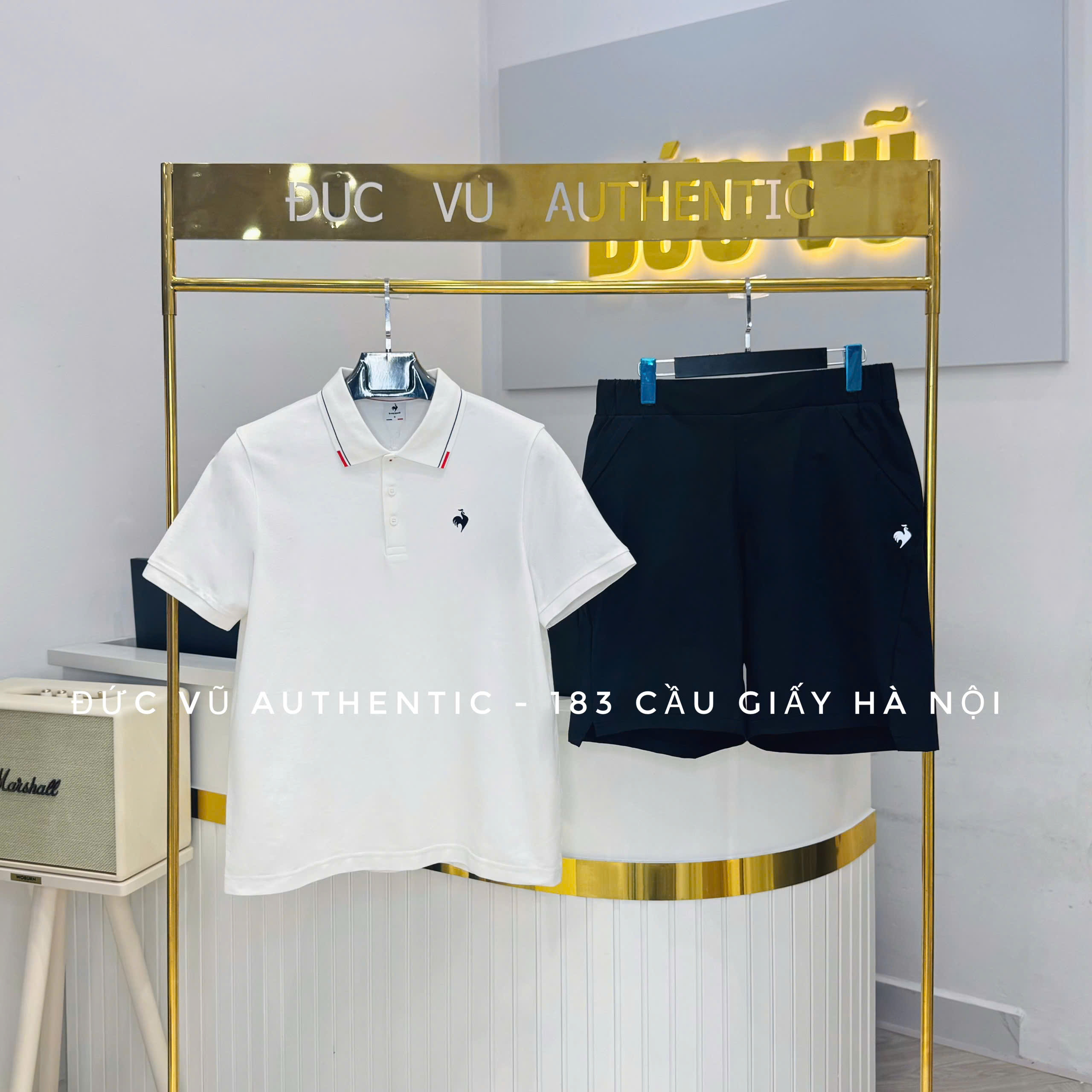 Set đồ thể thao nam Le Coq Sportif Polo & Short – Trắng/Đen