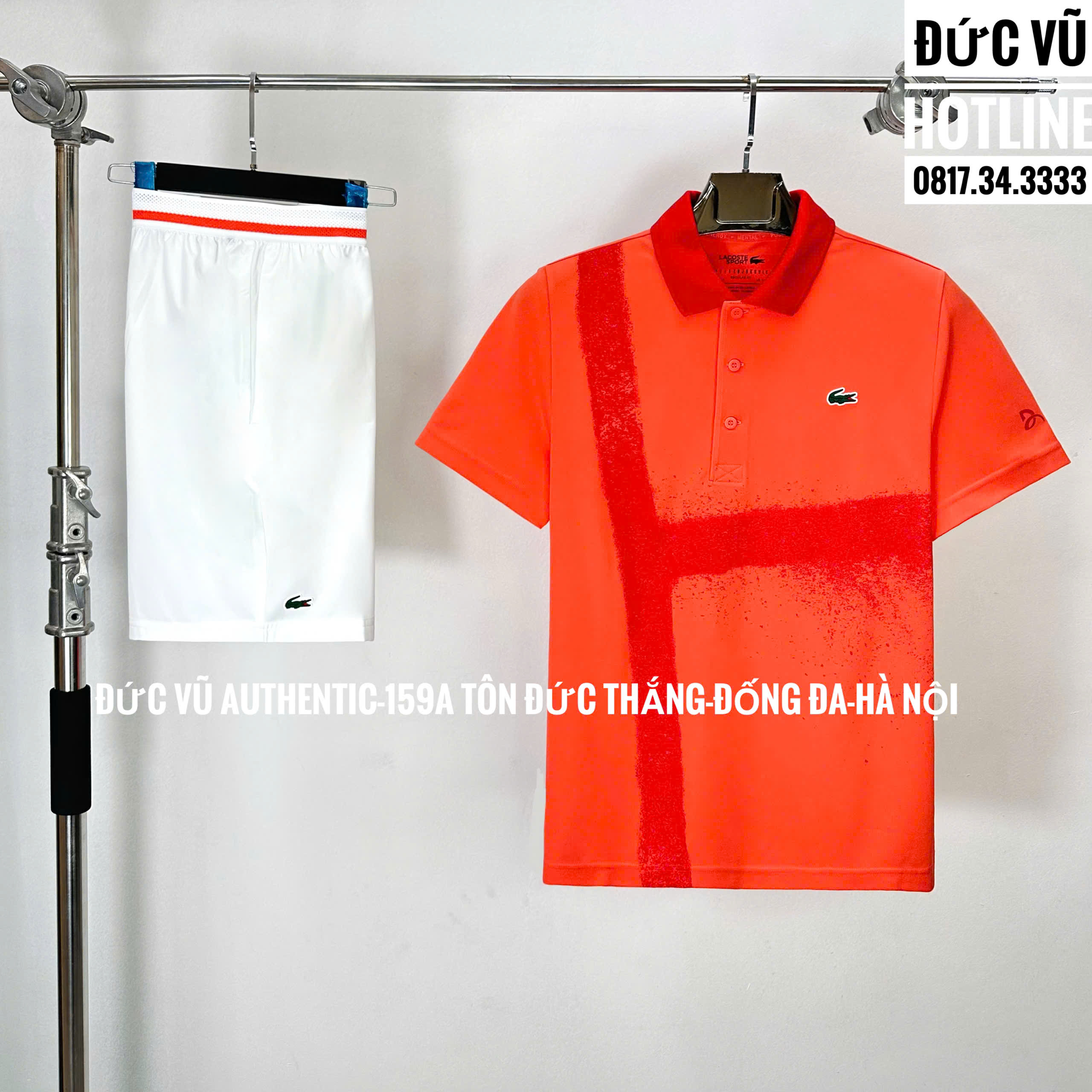 Set tennis nam Lacoste phối đỏ cam trắng