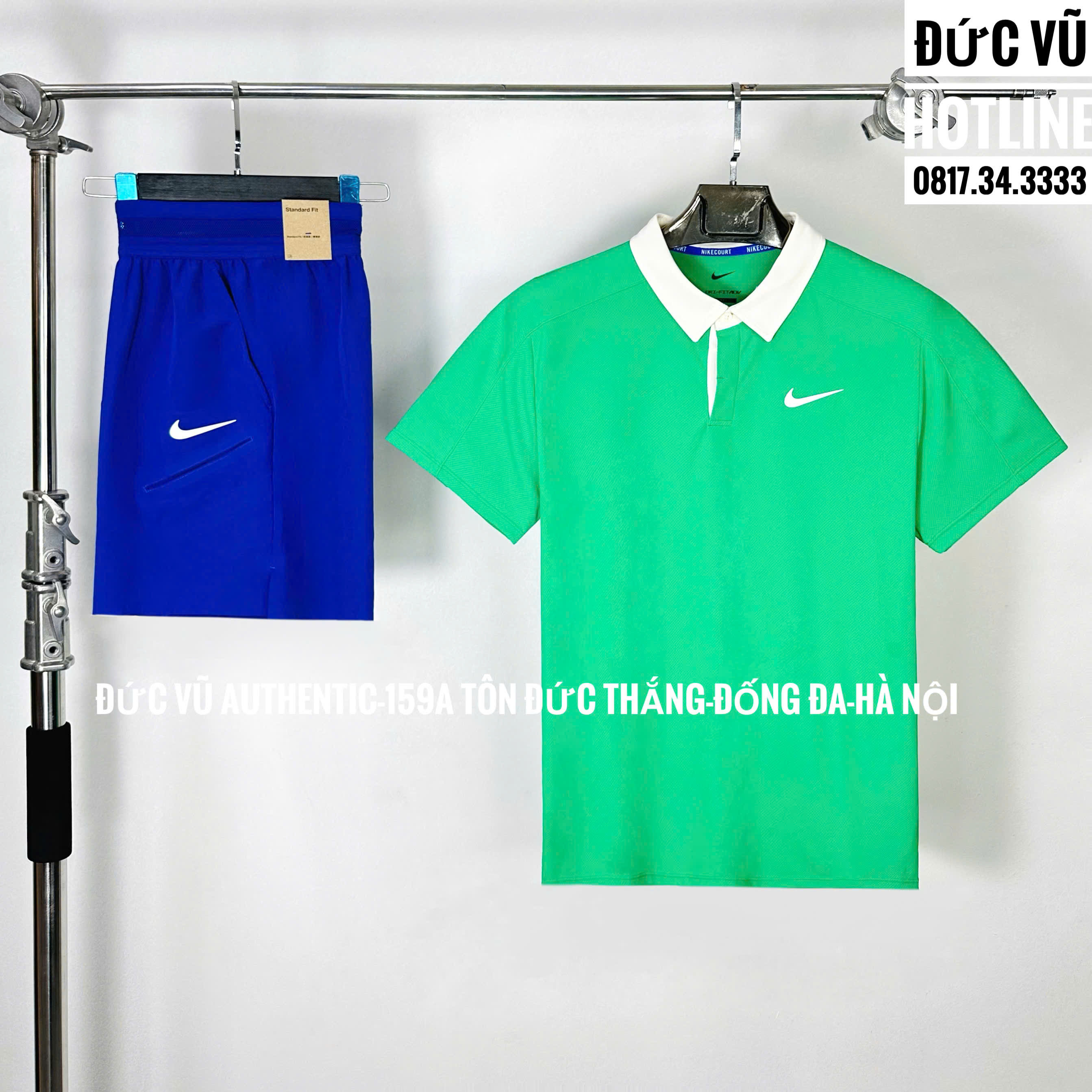 Set thể thao Nike Polo xanh lá phối quần short xanh dương