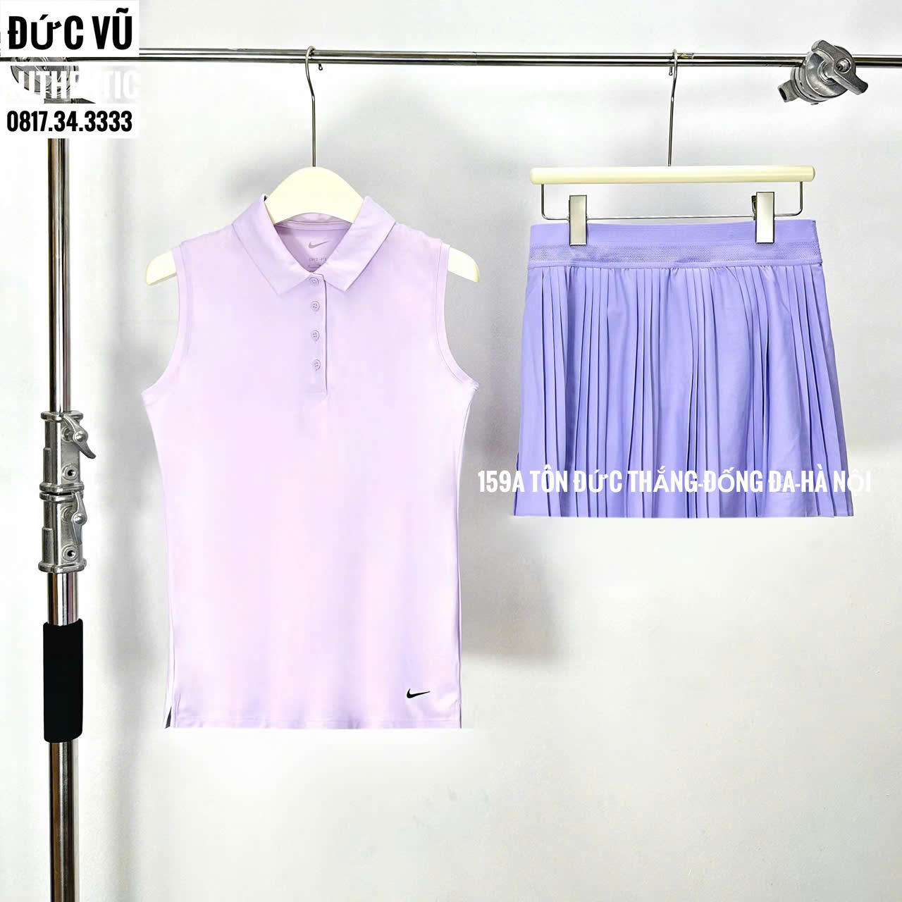 Set Váy Tennis Nike Pastel Lilac – Áo Polo Không Tay & Chân Váy Xếp Ly