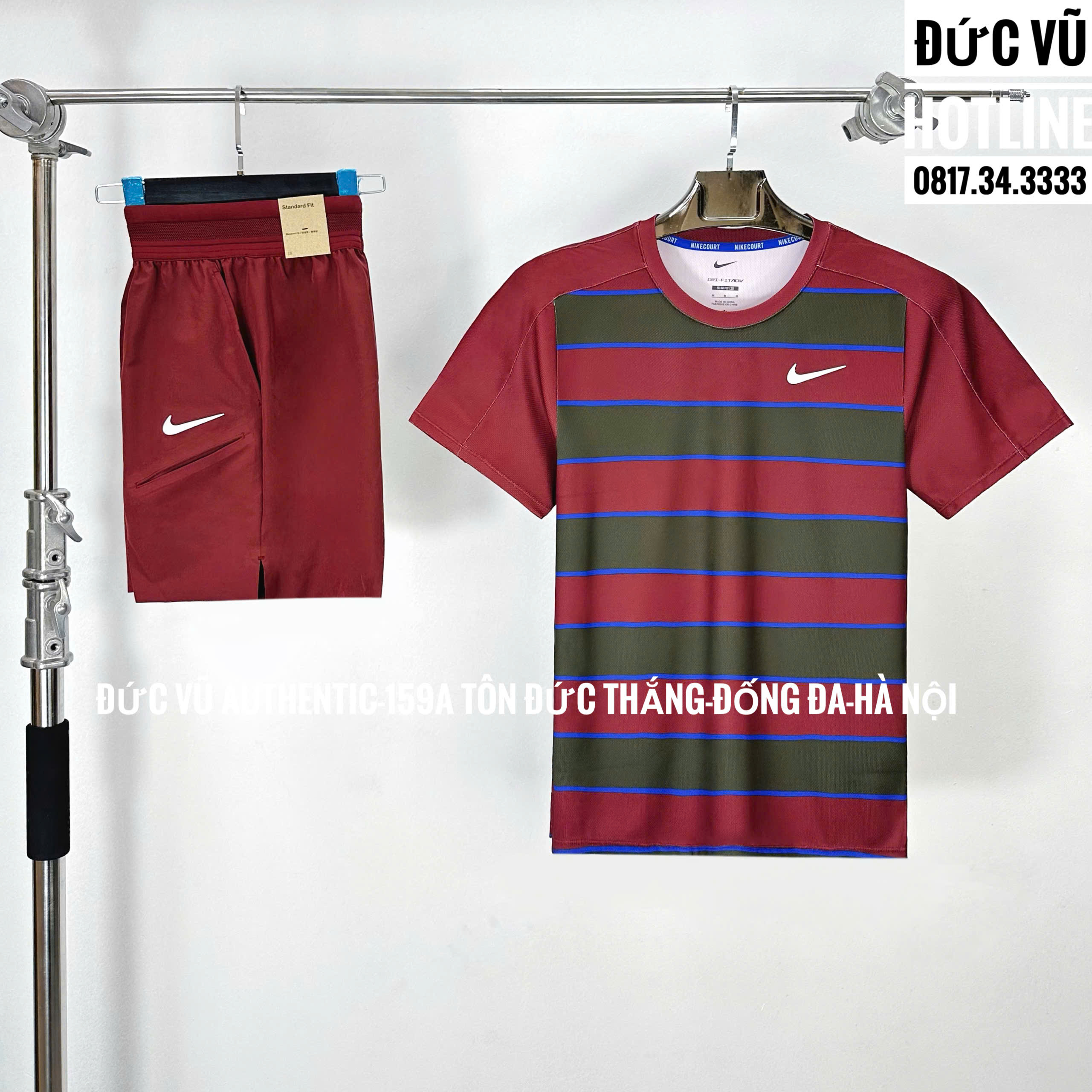 Set thể thao nam Nike Court Dri-FIT – Đỏ sọc & quần short đen