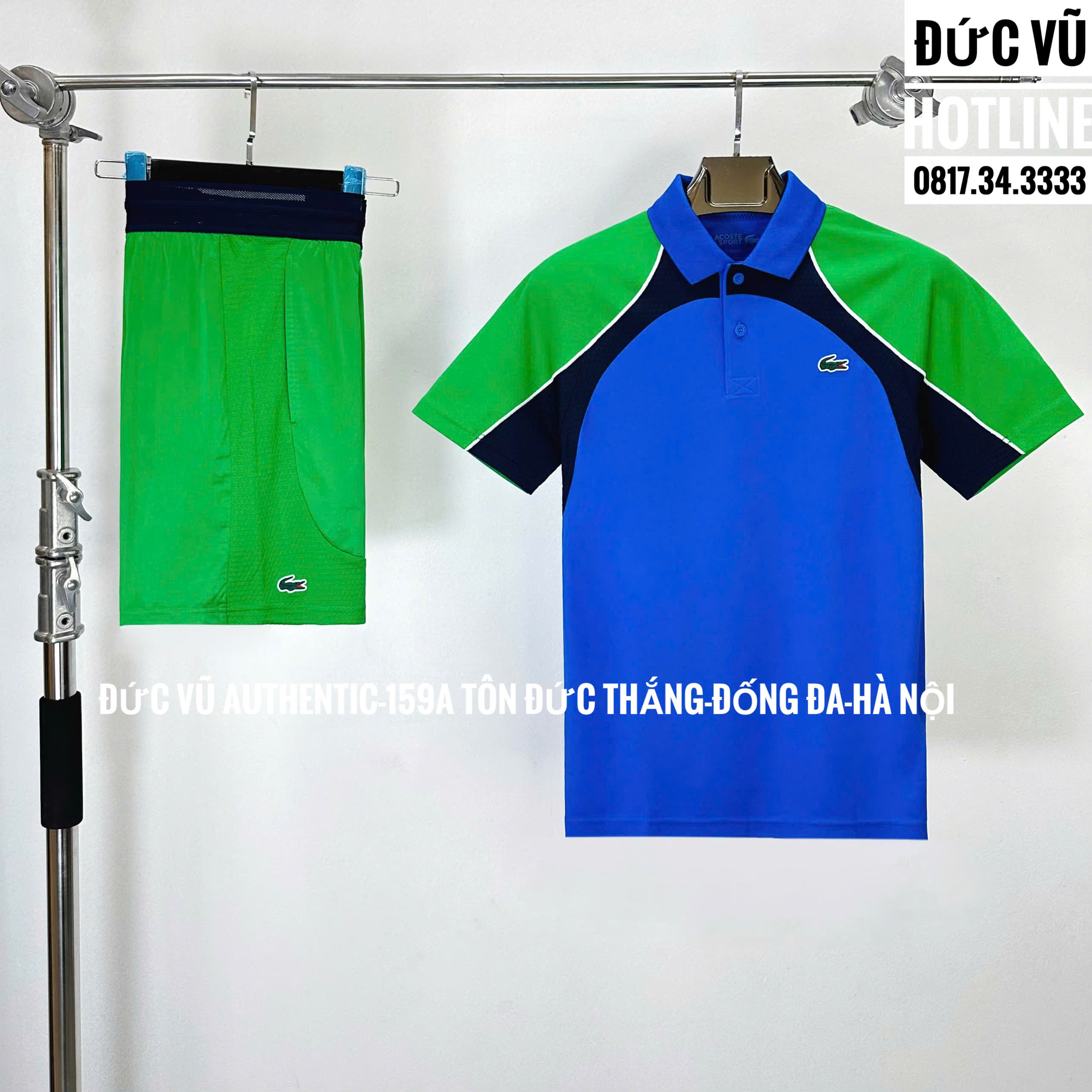 Set thể thao nam Lacoste Polo Xanh Navy/Xanh Lá + Quần Short Xanh Dương