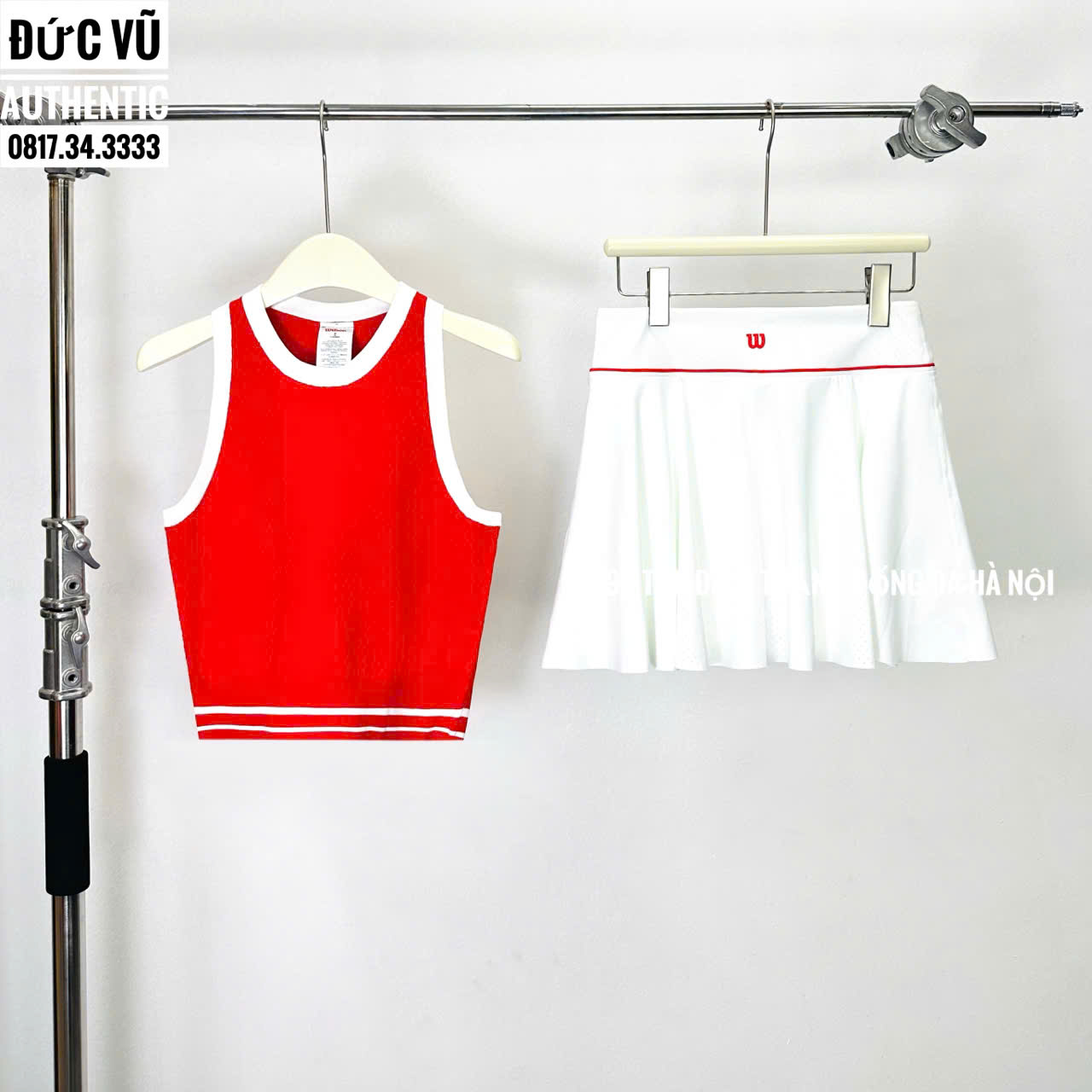 Set váy thể thao nữ cổ điển phối đỏ trắng – Áo croptop & chân váy xếp ly