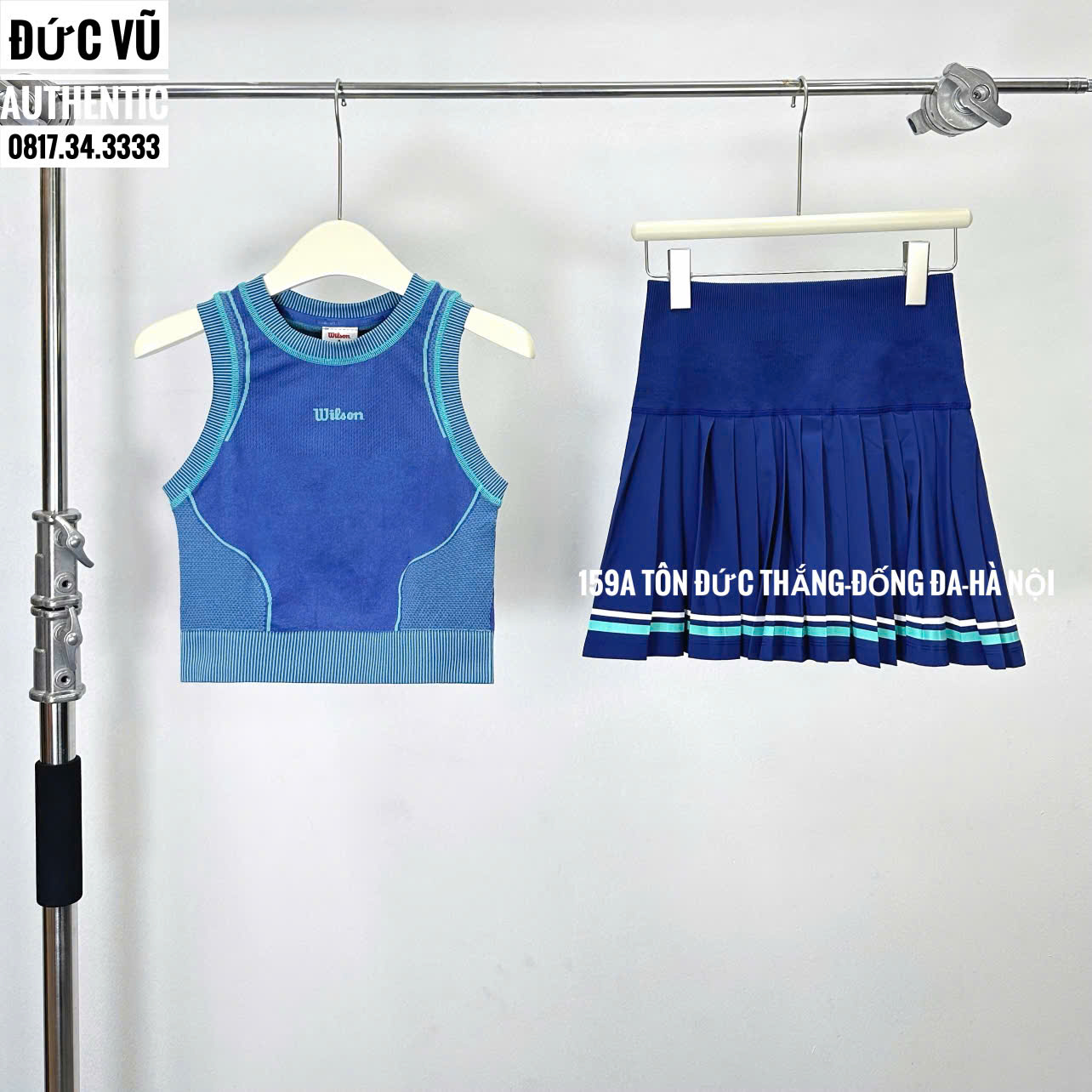 Set váy thể thao nữ Wilson xanh biển phối navy – Áo croptop & chân váy xếp ly