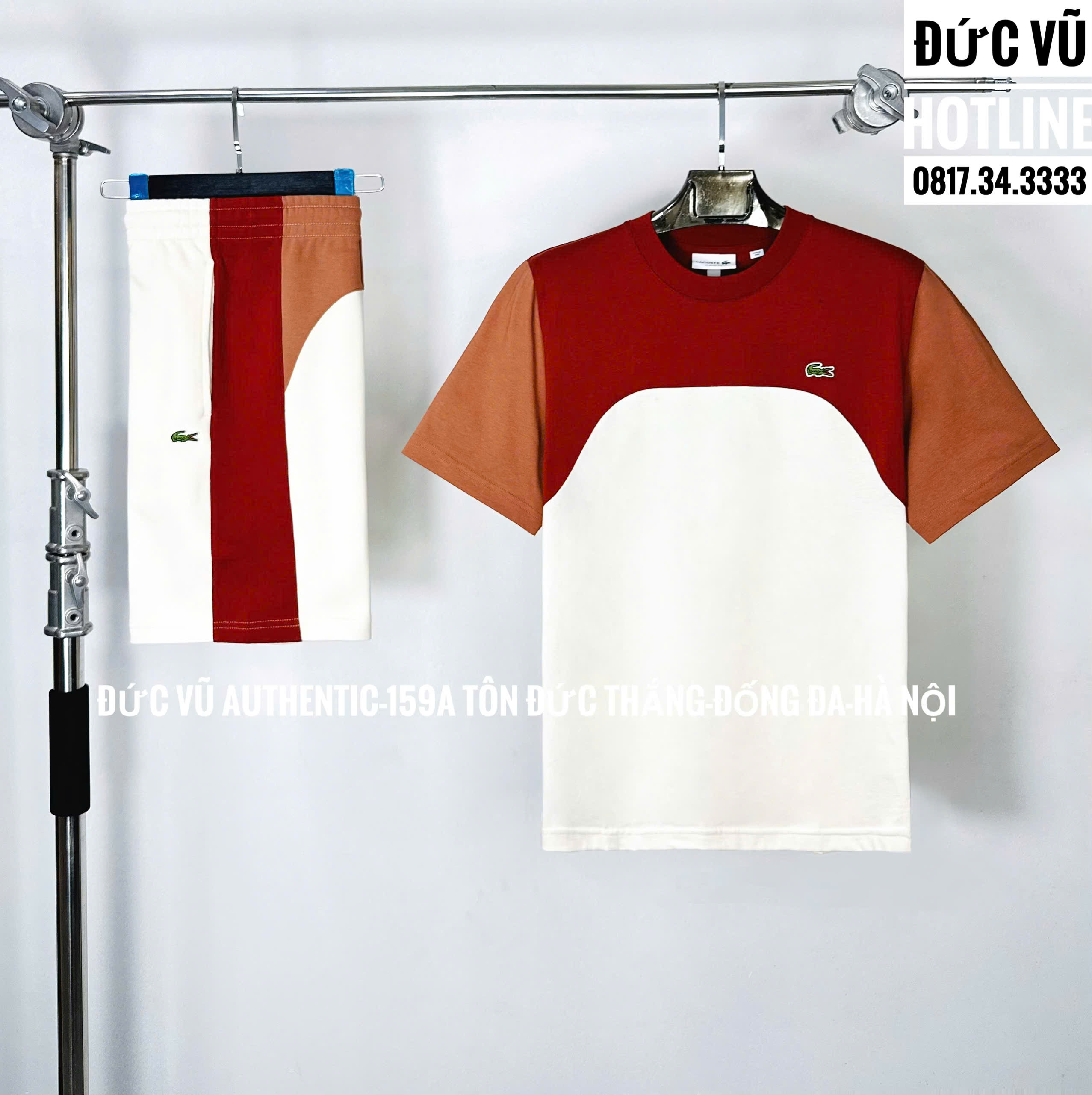 Set đồ thể thao nam Lacoste phối màu gạch - trắng