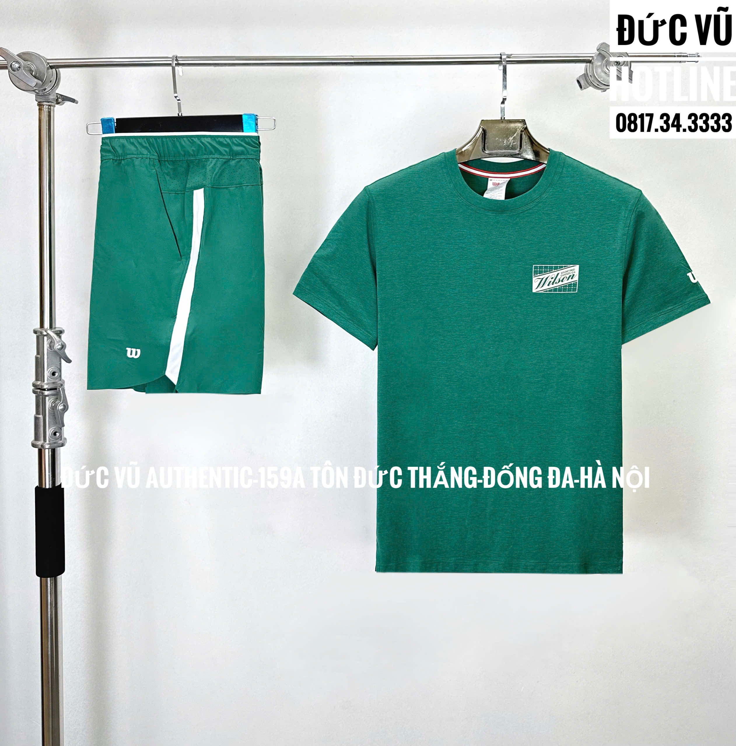 Set thể thao nam Wilson xanh lá logo lớn sau lưng