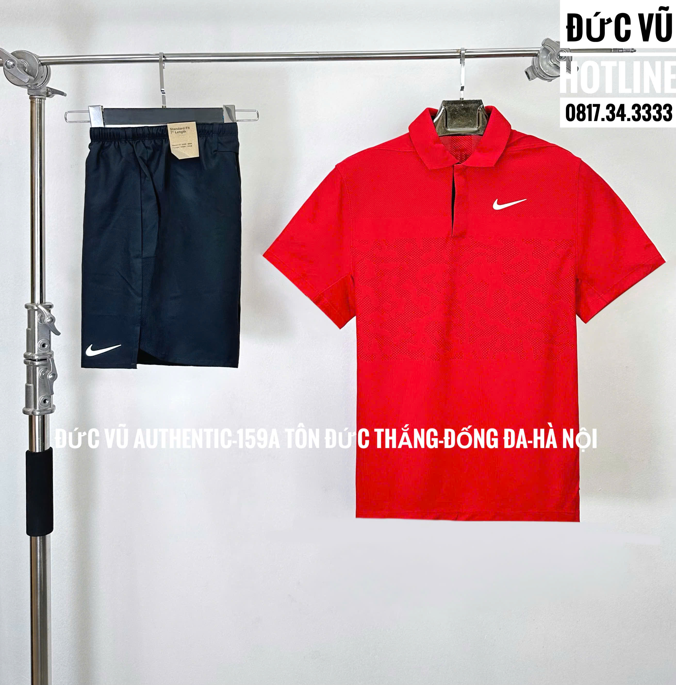 Set thể thao Nike Polo đỏ – Short đen nam