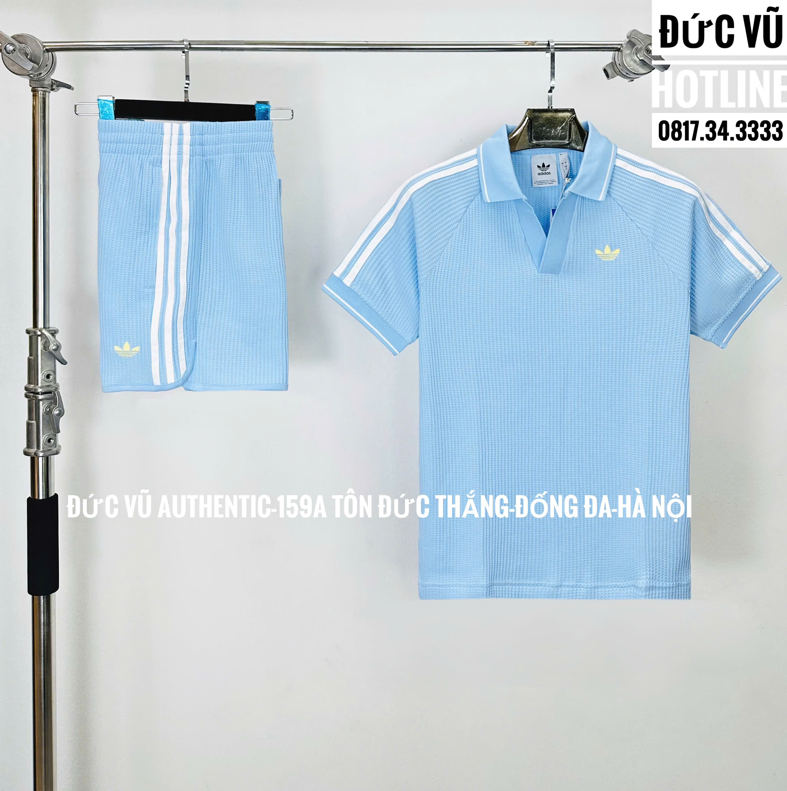 Set thể thao nữ Adidas Originals – xanh baby sọc trắng