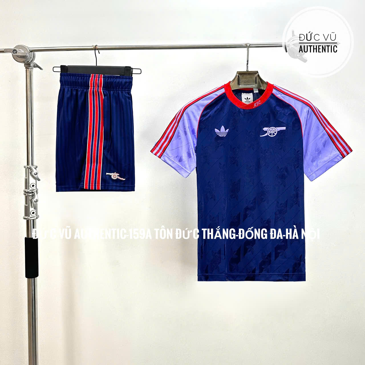 Set thể thao Arsenal phối Adidas tay tím navy