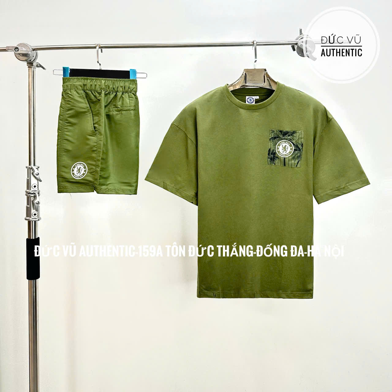 Set thể thao Chelsea xanh rêu túi họa tiết