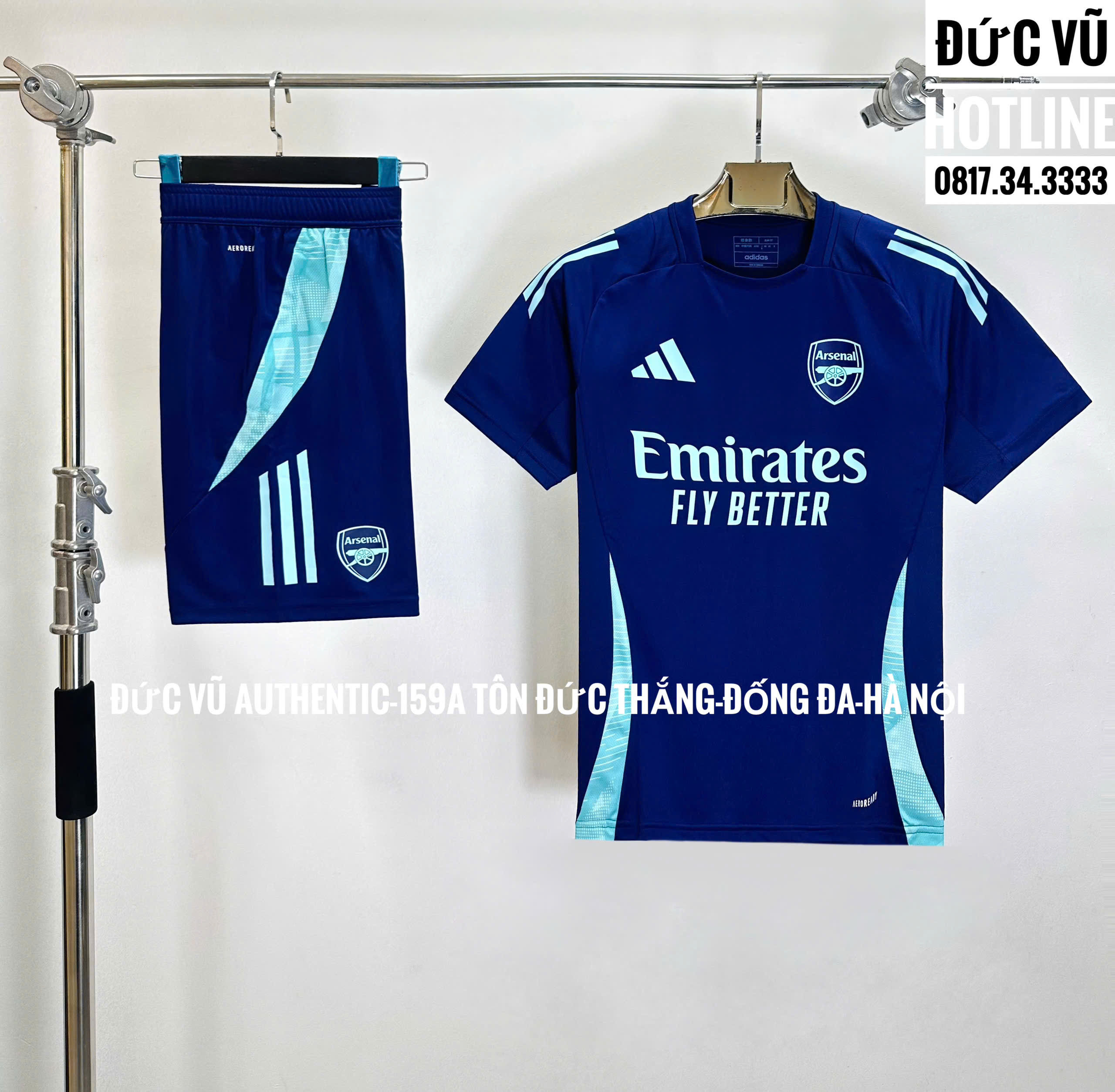 Set thể thao Arsenal xanh navy phối sọc xanh ngọc