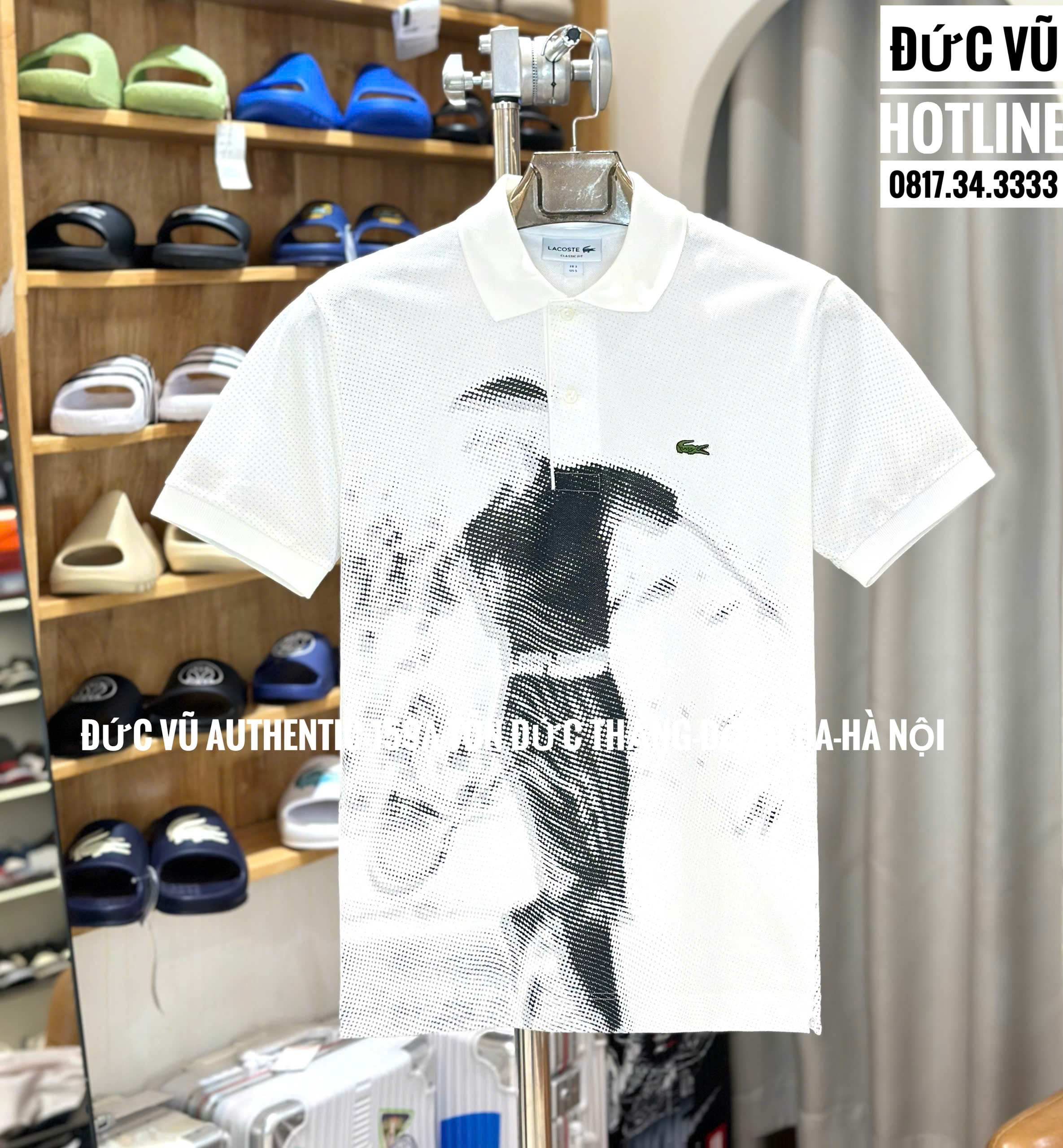 Áo Polo Lacoste Trắng Hình Vận Động Viên Tennis