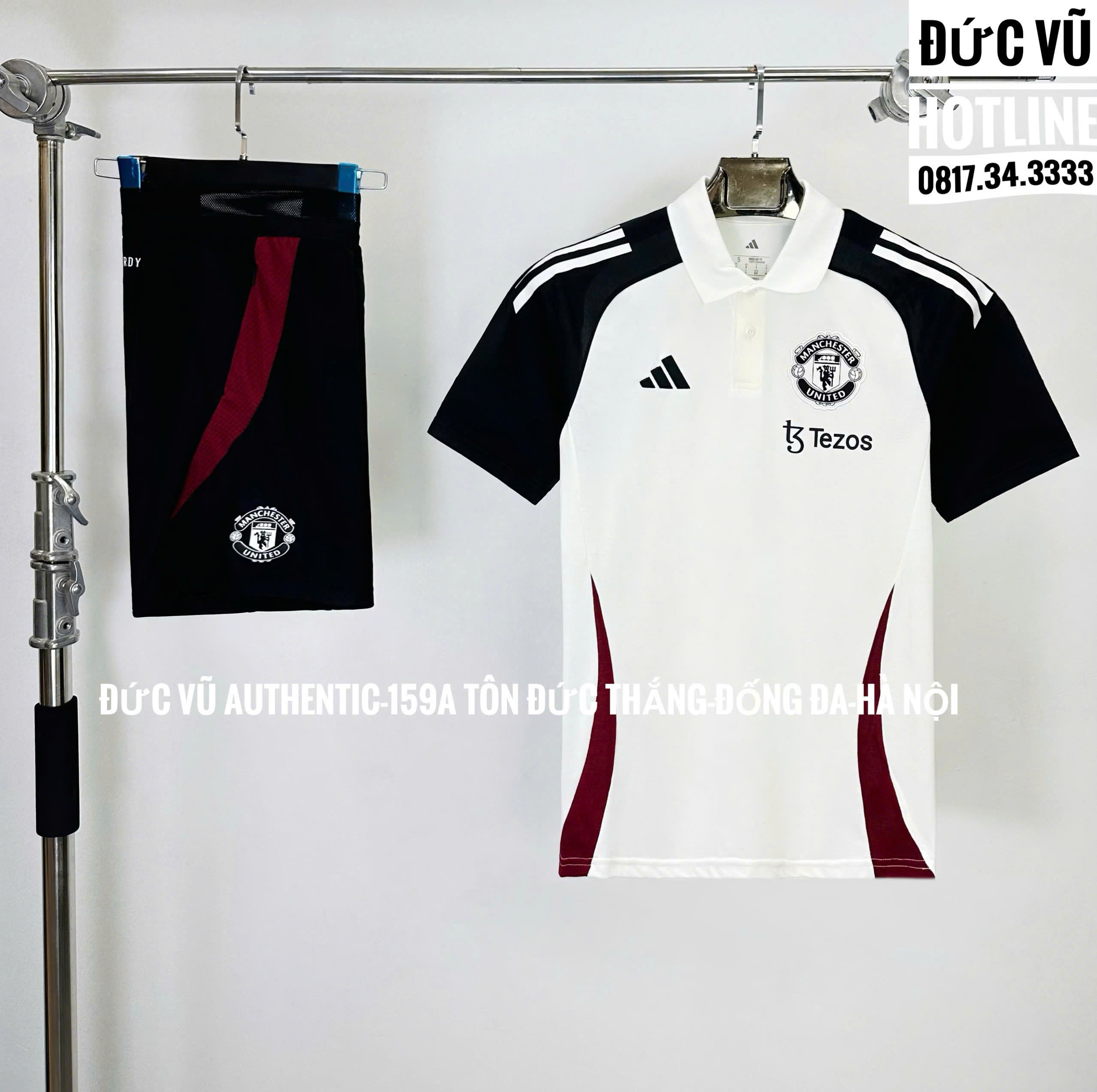 Set thể thao Manchester United Polo Sân Khách Trắng Đỏ Đen (Tezos)
