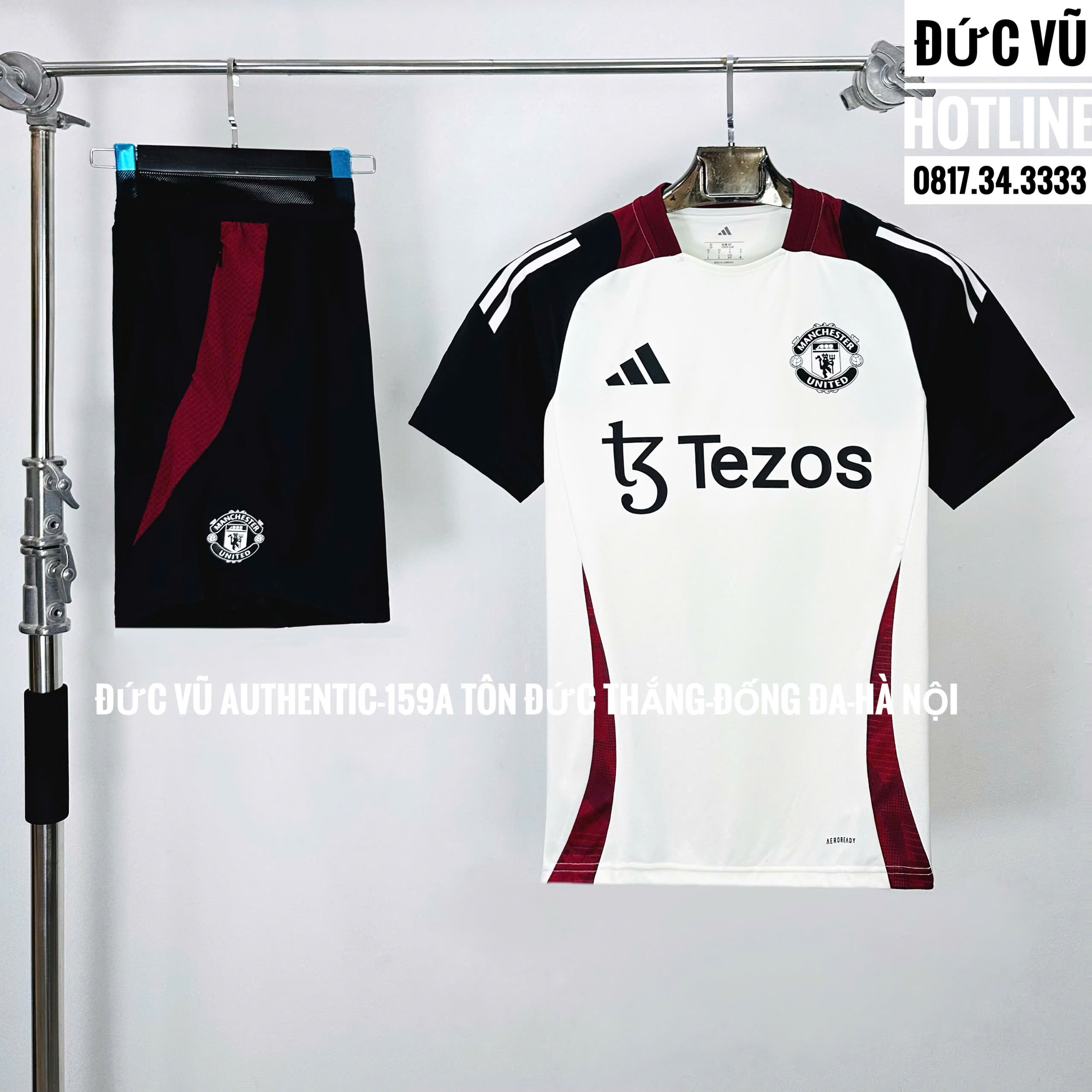 Set thể thao Manchester United Sân Khách Trắng Đỏ Đen (Tezos)
