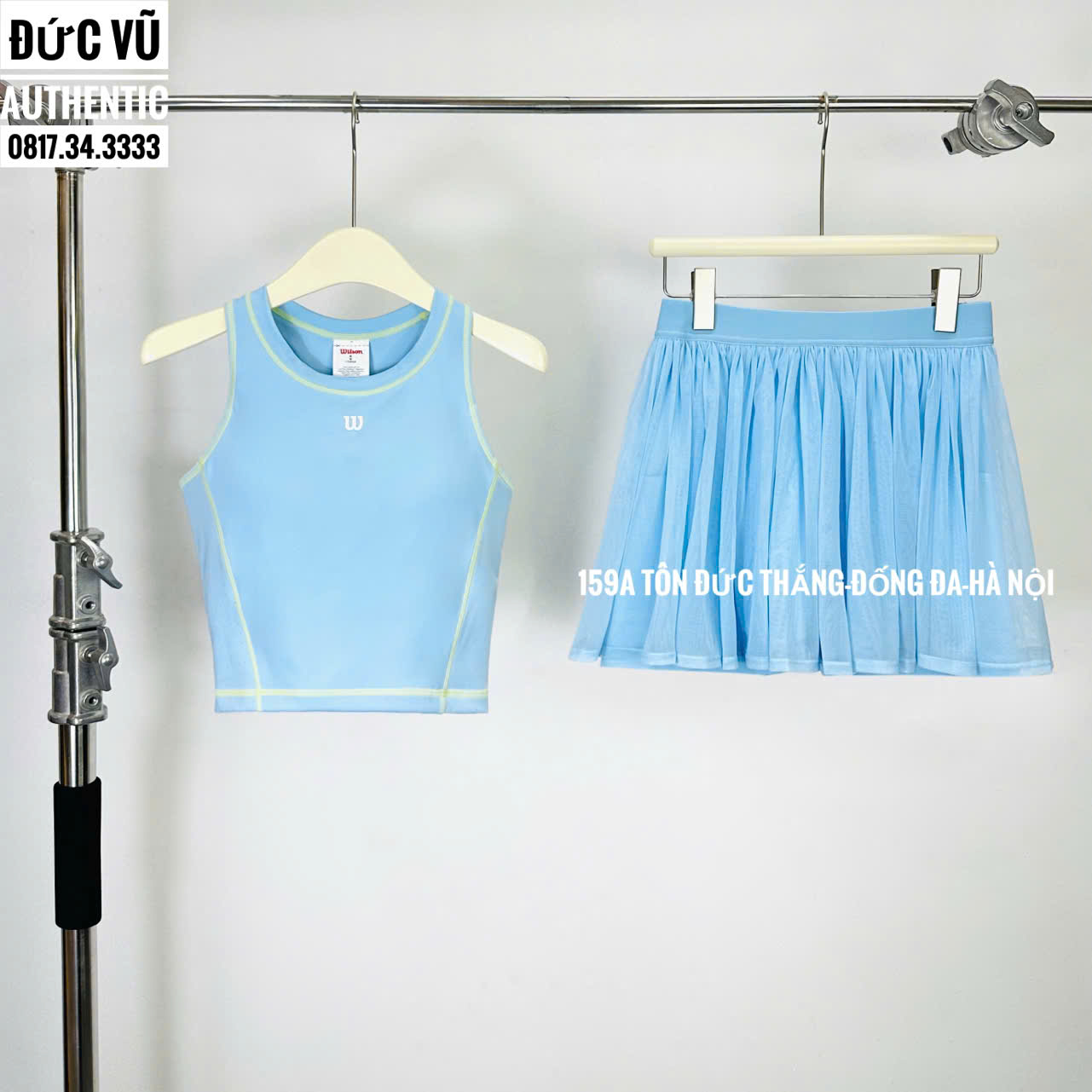 Set váy tennis Wilson xanh baby sát nách dáng ôm