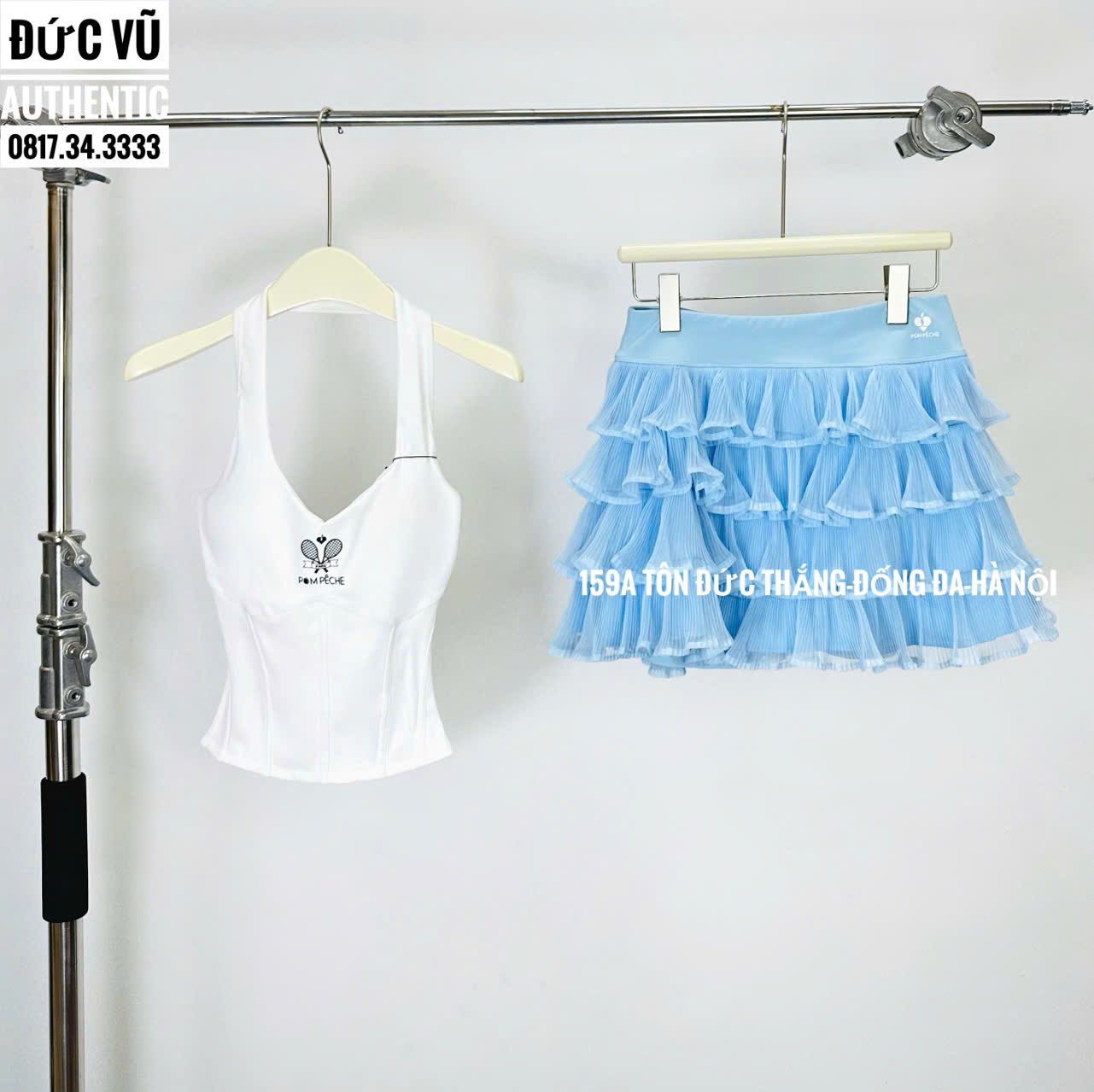 Set Váy Tennis POM PÊCHE Trắng Xanh Baby Nữ Tính