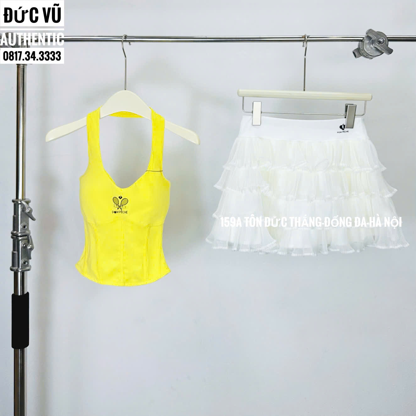 Set Váy Tennis POM PÊCHE Vàng Trắng Năng Động