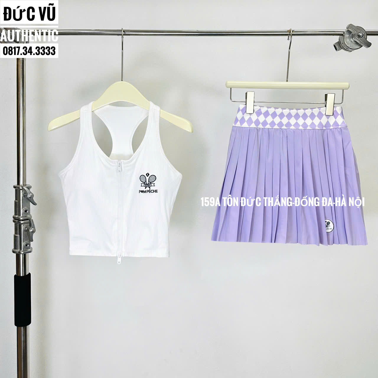 Set Váy Tennis POM PÊCHE Trắng Tím Nổi Bật
