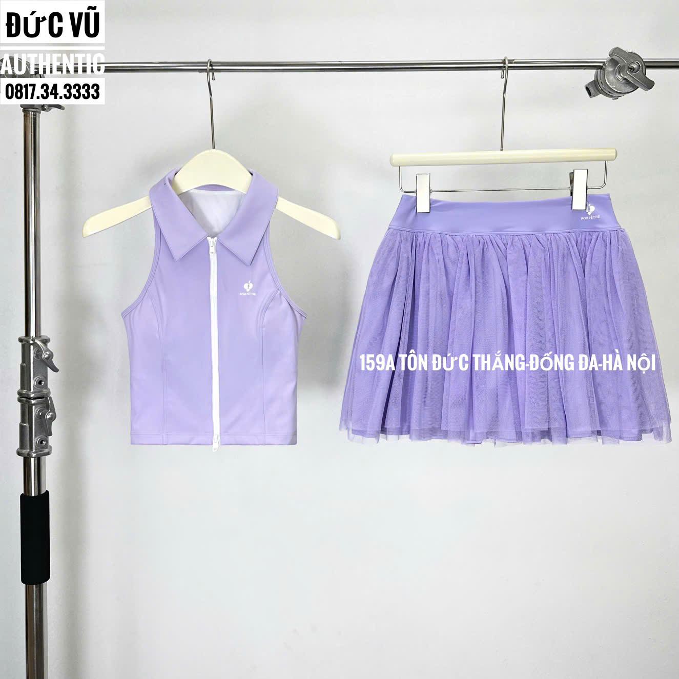 Set Váy Tennis POM PÊCHE Tím Pastel Dễ Thương