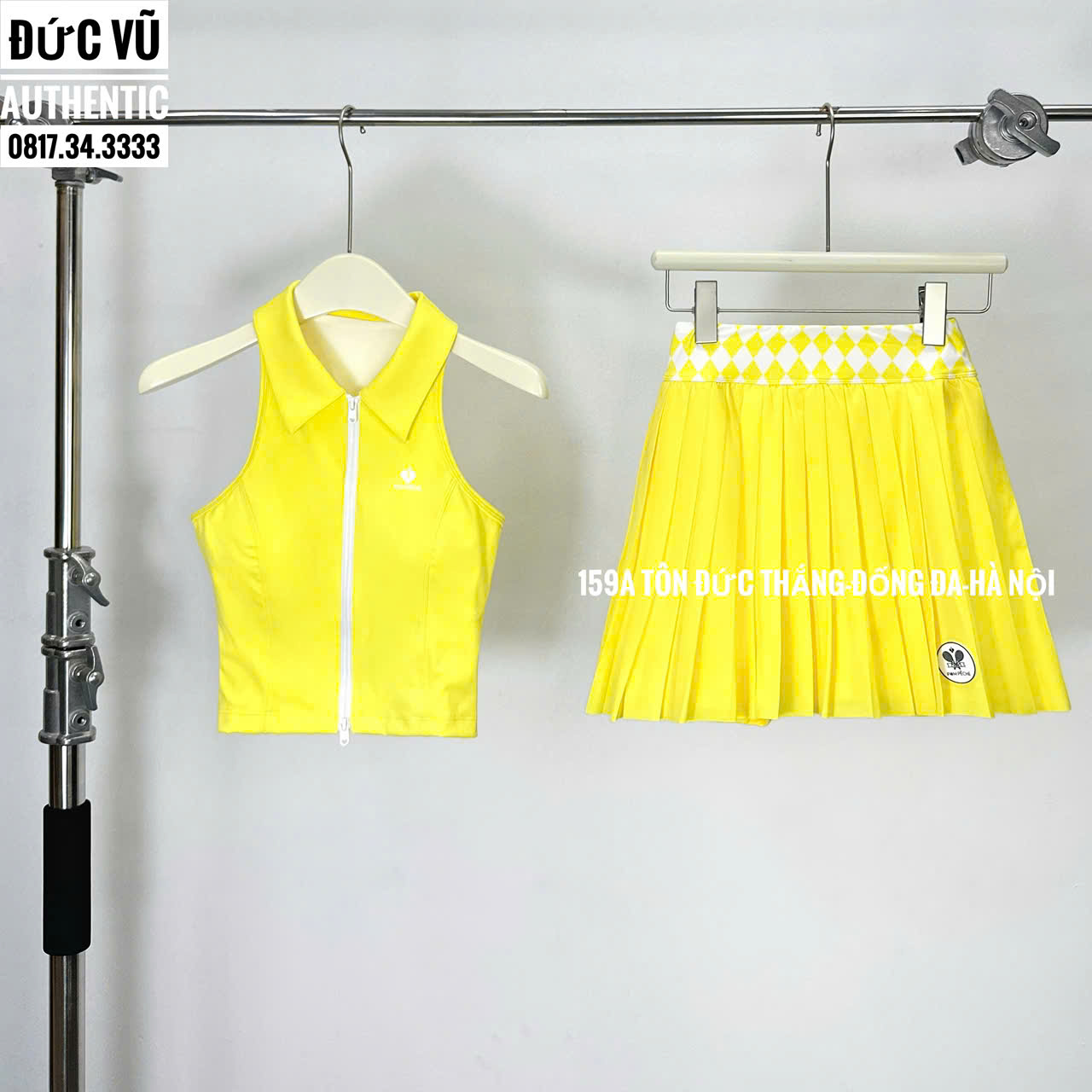 Set Váy Tennis POM PÊCHE Vàng Caro Nổi Bật