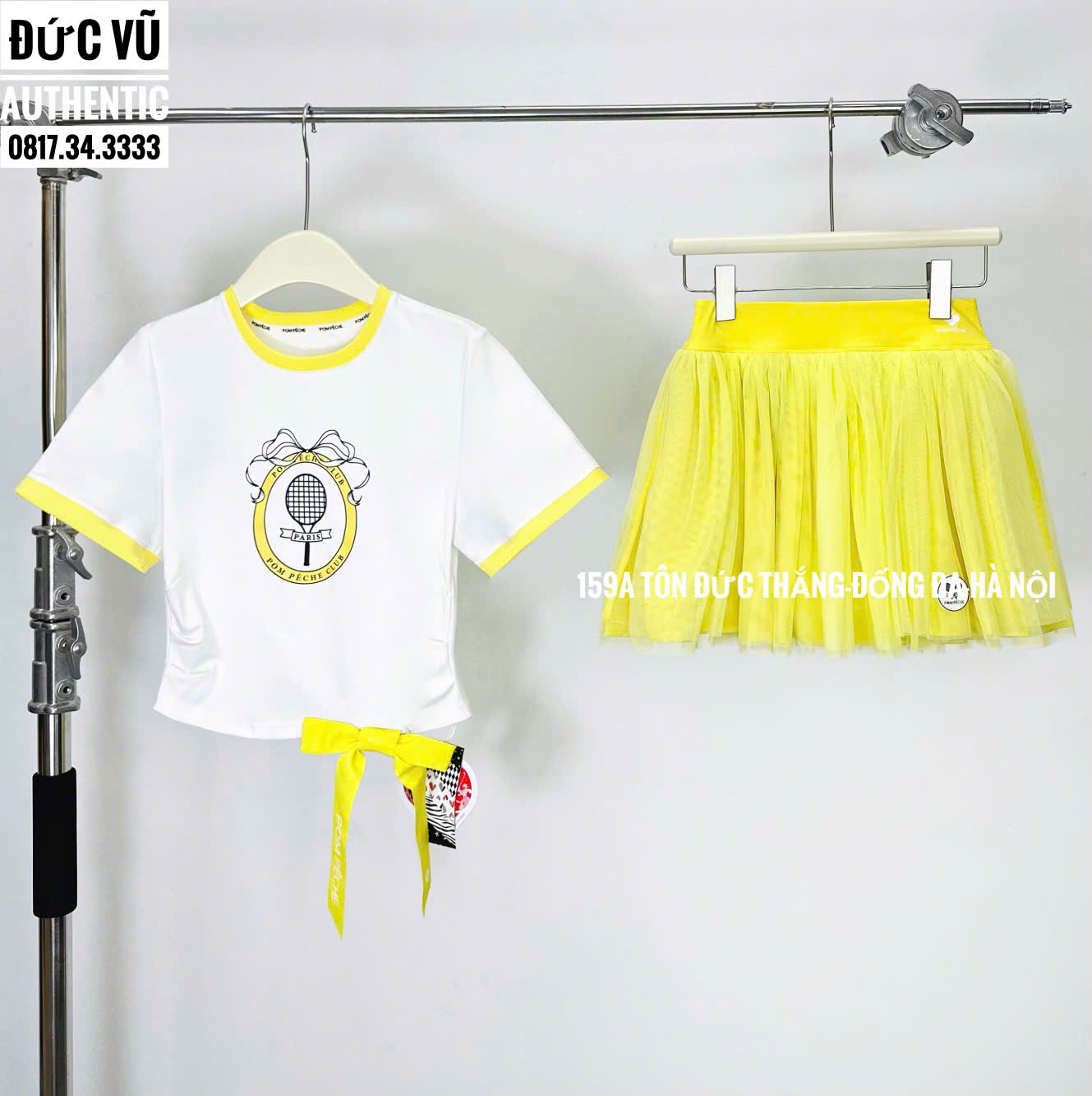 Set Váy Tennis POM PÊCHE Trắng Vàng Nổi Bật