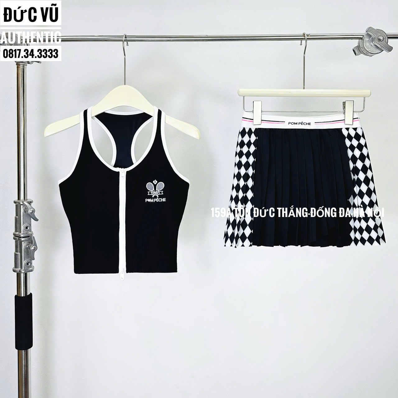 Set Váy Tennis POM PÊCHE Đen Trắng