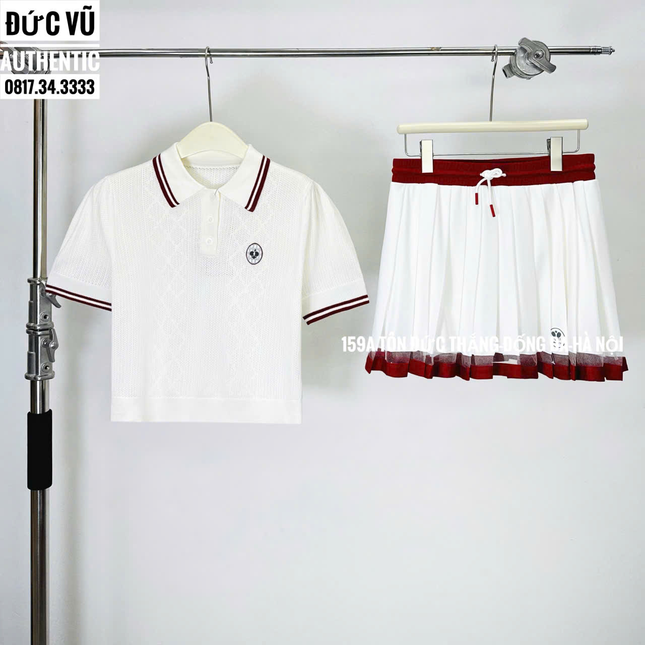 Set Váy Tennis Trắng Viền Đỏ Thanh Lịch